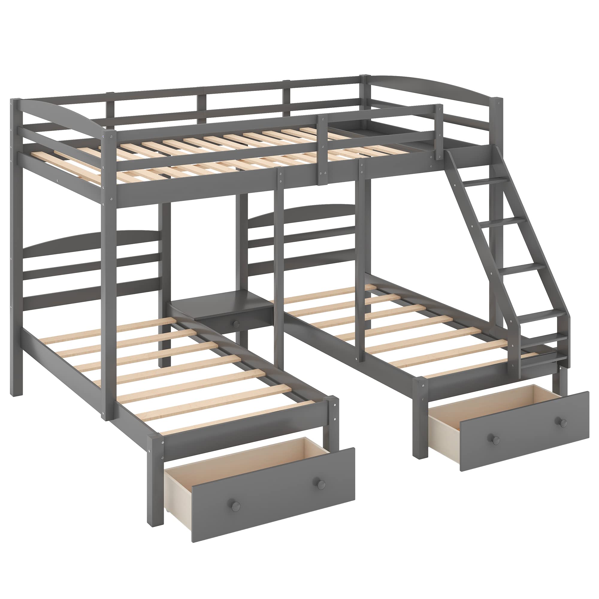 Full Over Twin & Triple Bunk Bed with Storage Drawers - Space Saving Kids Bunk Bed for Small Rooms, Dormitories & Vacation Homes