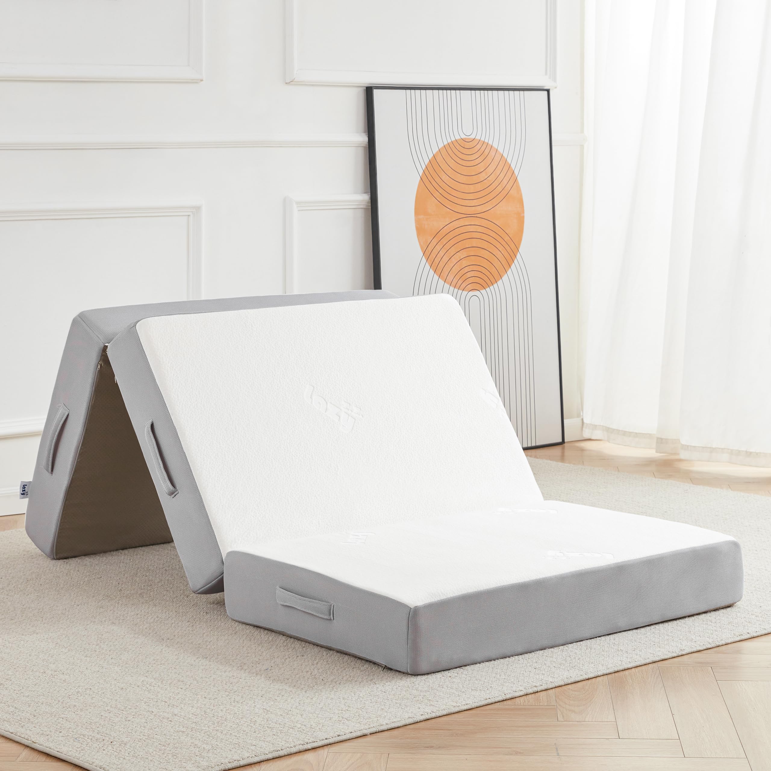 6 Inch Tri-Fold Memory Foam Mattress with Breathable Washable Bamboo Cover - Portable Floor Mattress for Camping, Travel, Guest Bed & Home Use - Comfortable Foldable Mattress for Adults & Kids