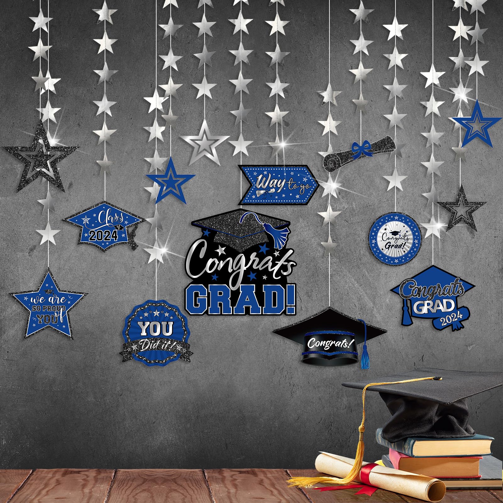 Yisong 14-Piece Graduation Garland Set - Class of 2025 Graduation Decorations with Diploma Hat & Star Congrats Banner - Blue Backdrop Streamers for College Grad Party Supplies | Perfect for Graduation Ceremonies, Photo Booths & School Celebrations