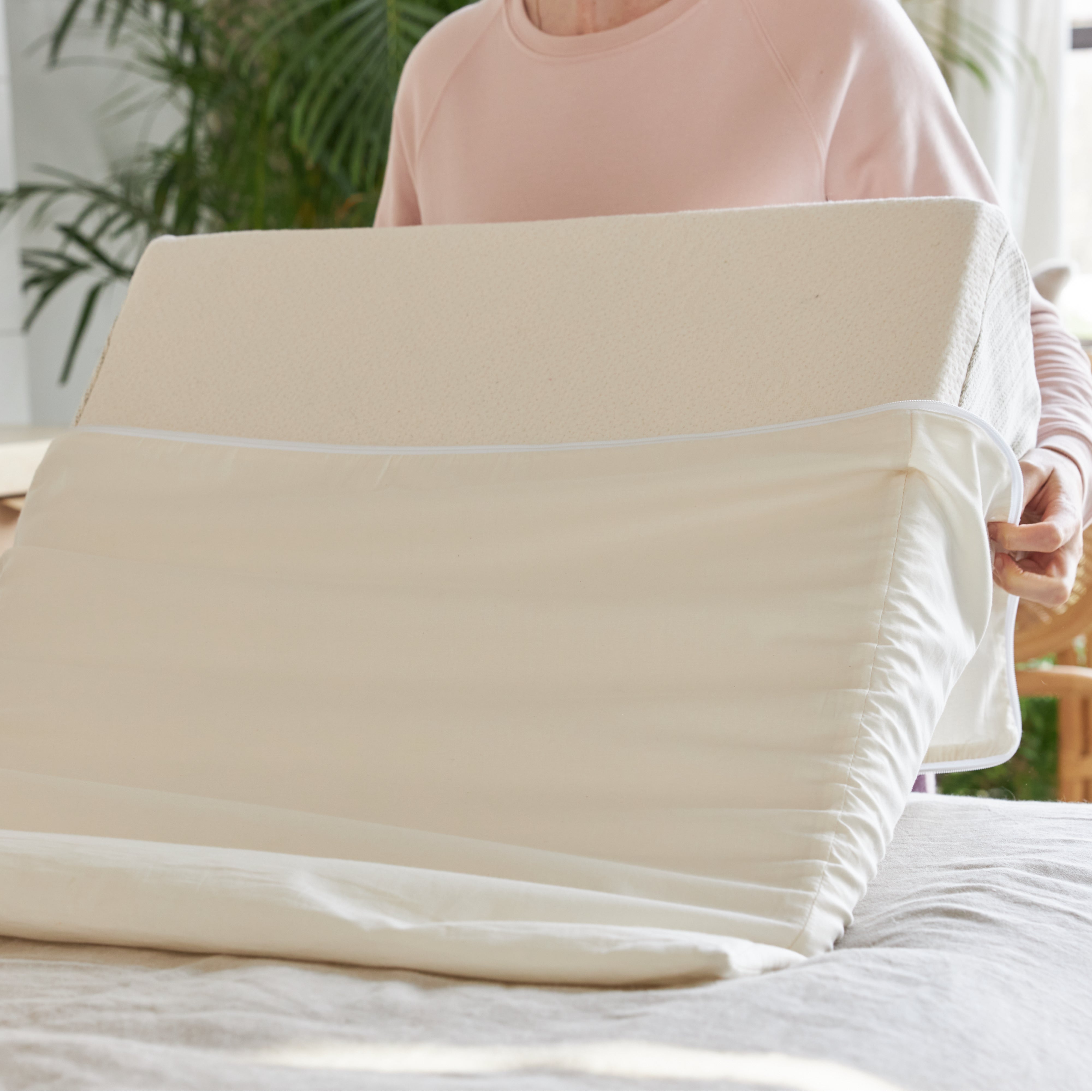 Organic Latex Wedge Pillow Set for Back & Neck Support - 2 Pack Orthopedic Bed Wedge Pillows for Sleeping, Acid Reflux, Snoring Relief & Post-Surgery Recovery - Hypoallergenic & Breathable