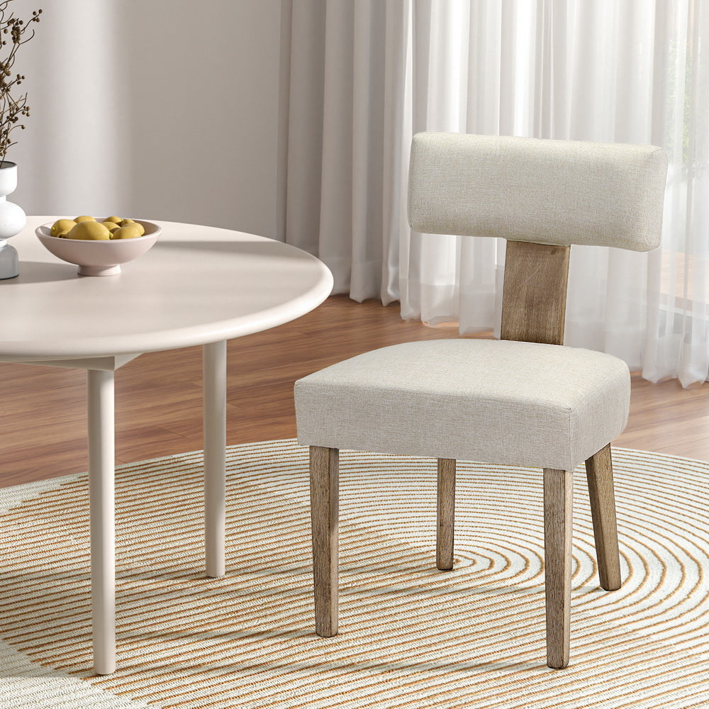 Artiss Milford Dining Chairs Set of 2 - Beige Fabric Upholstered Side Chairs for Kitchen, Dining Room & Breakfast Nook - Comfortable Modern Seating