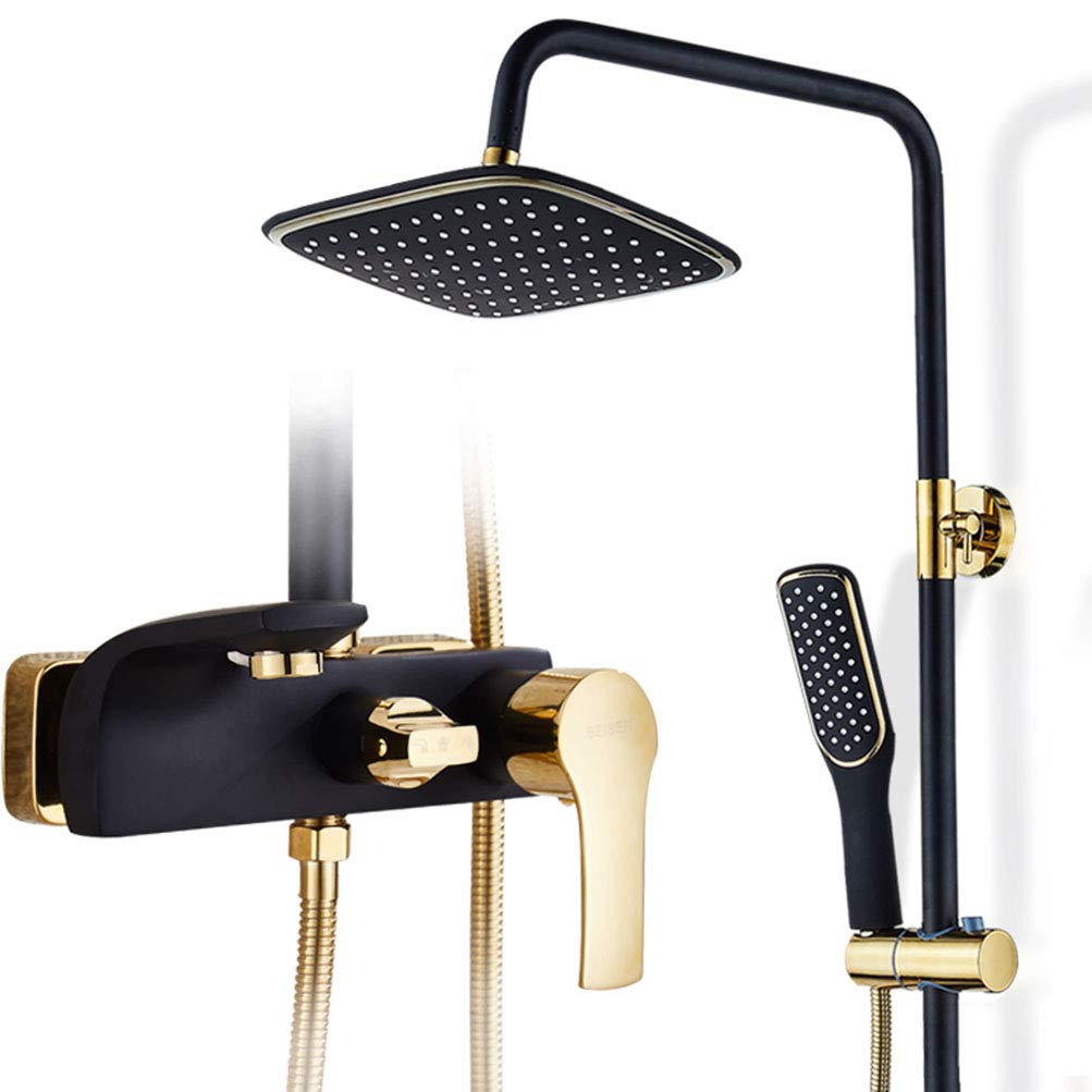 Premium Bath Shower Set - Continental Paint in Black, Gold & Copper - High Pressure Booster Shower Head with Handheld Spray - Luxury Bathroom Upgrade for Spa-Like Experience at Home
