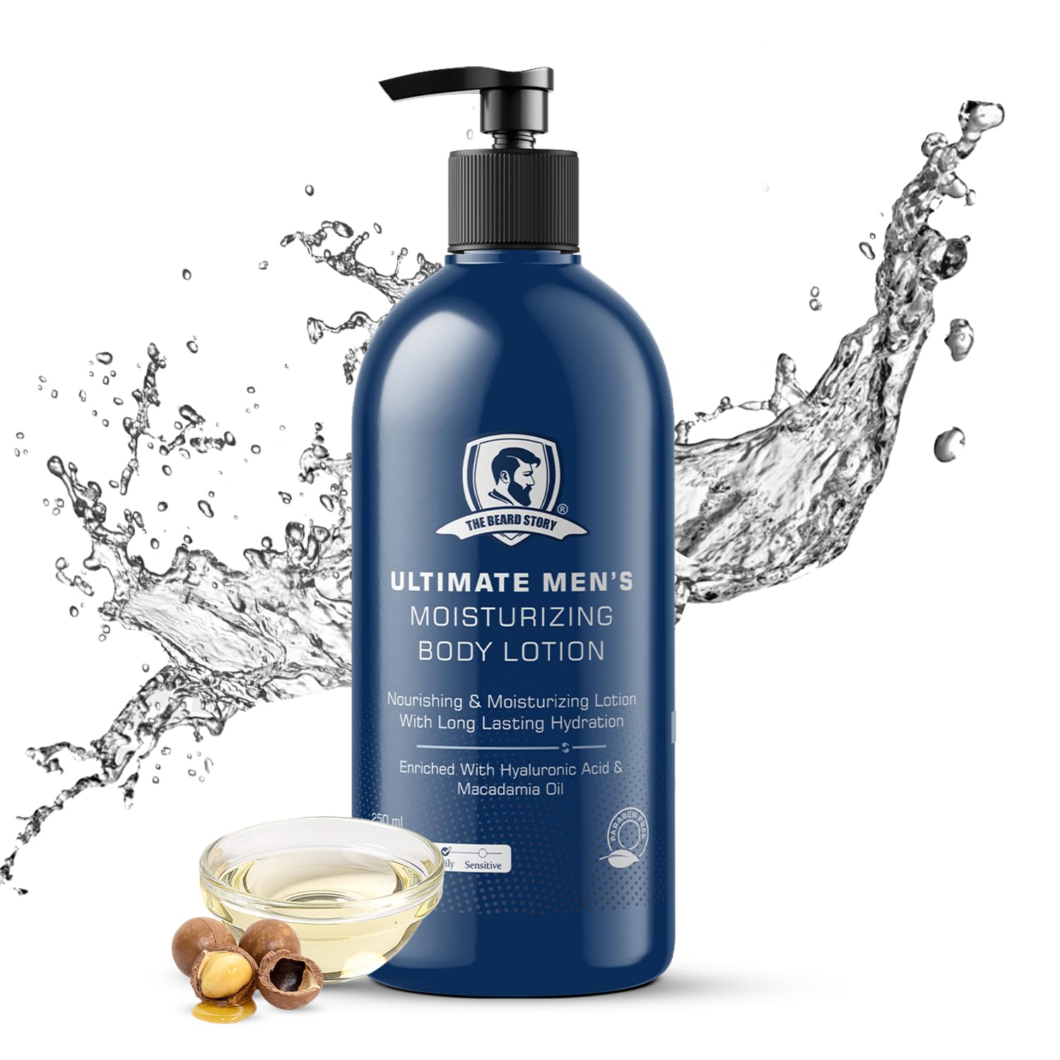 The Beard Story Deep Hydrating Moisturizing Body Lotion with Shea Butter & Macadamia Oil - Non-Sticky, Long Lasting Formula for Winter & All Seasons - Paraben Free 250ml - Perfect for Dry Skin Care & Daily Hydration