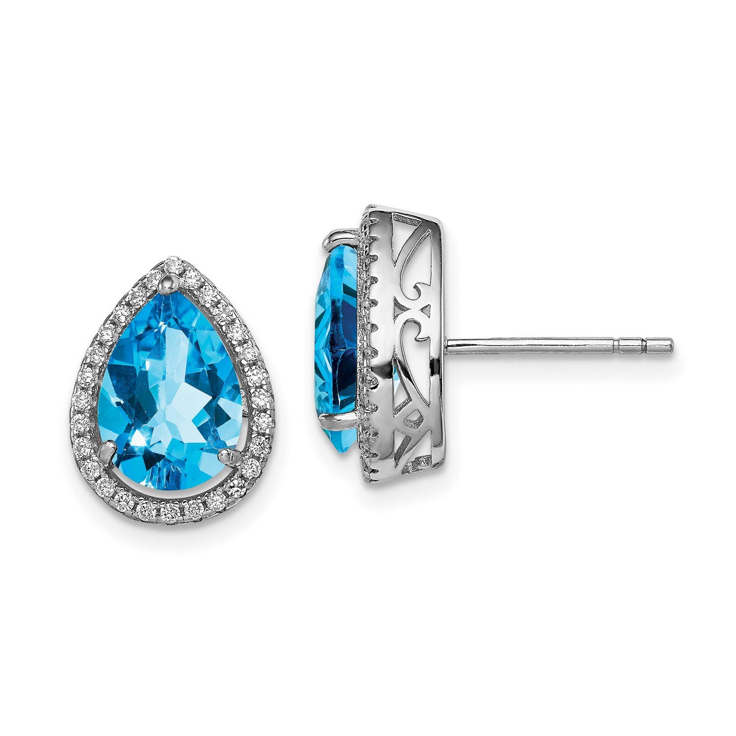 14x11mm Sterling Silver Polished Blue Topaz & CZ Post Earrings for Women - Perfect for Weddings, Parties & Everyday Elegance