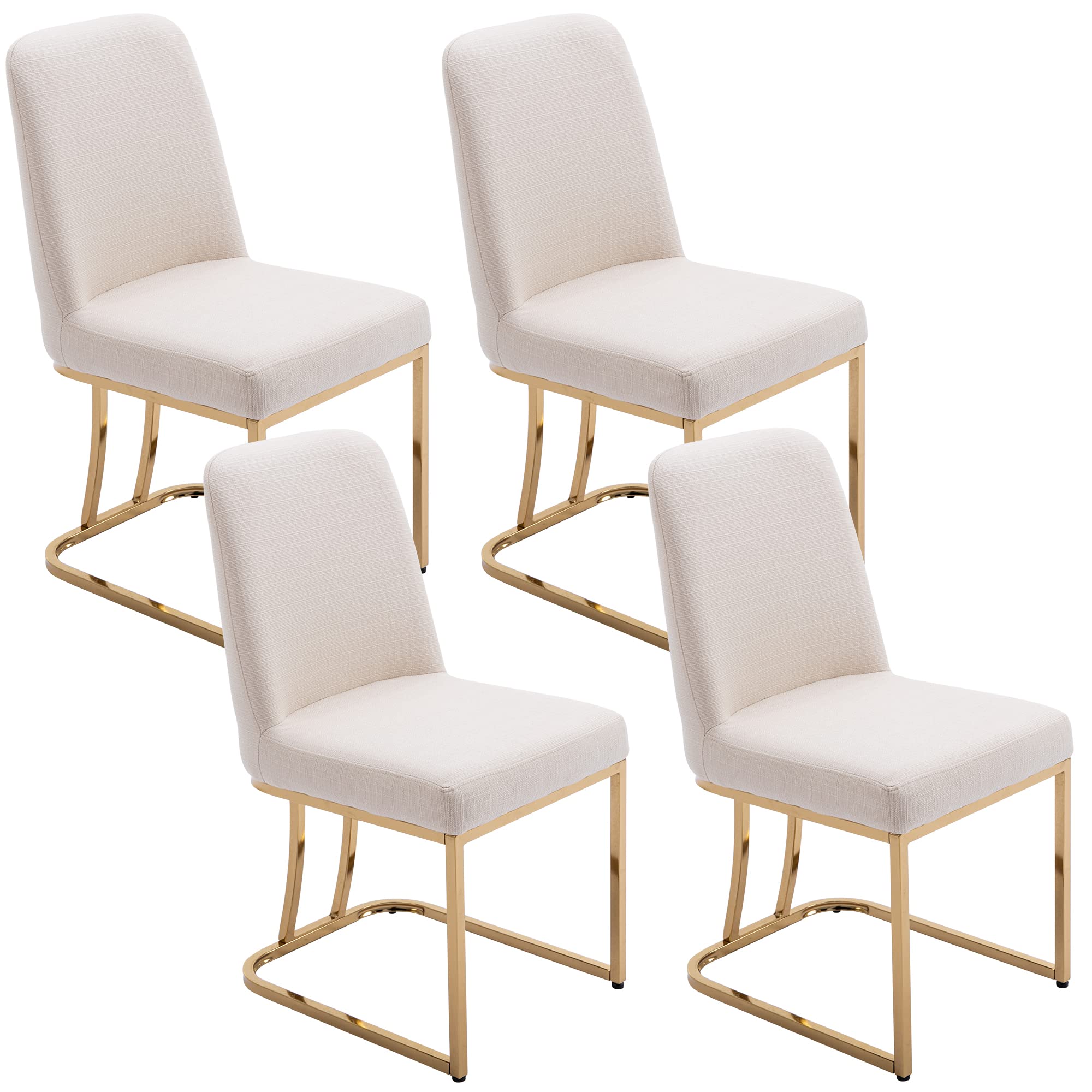 VESCASA Mid Century Modern Dining Chairs - Set of 4 Cream Linen Upholstered Chairs with Gold Metal Frame & Comfortable Back Support | Perfect for Dining Room, Kitchen, Restaurant & Home Decor | Durable & Stylish Seating Solution