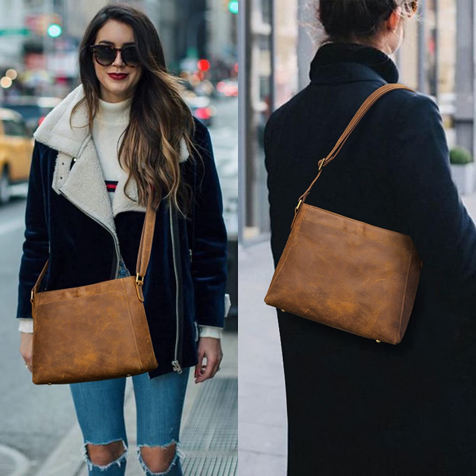 S-ZONE Genuine Leather Tote Bag for Women - Stylish Shoulder Handbag with Matching Crossbody Purse | Perfect for Work, Travel & Everyday Use