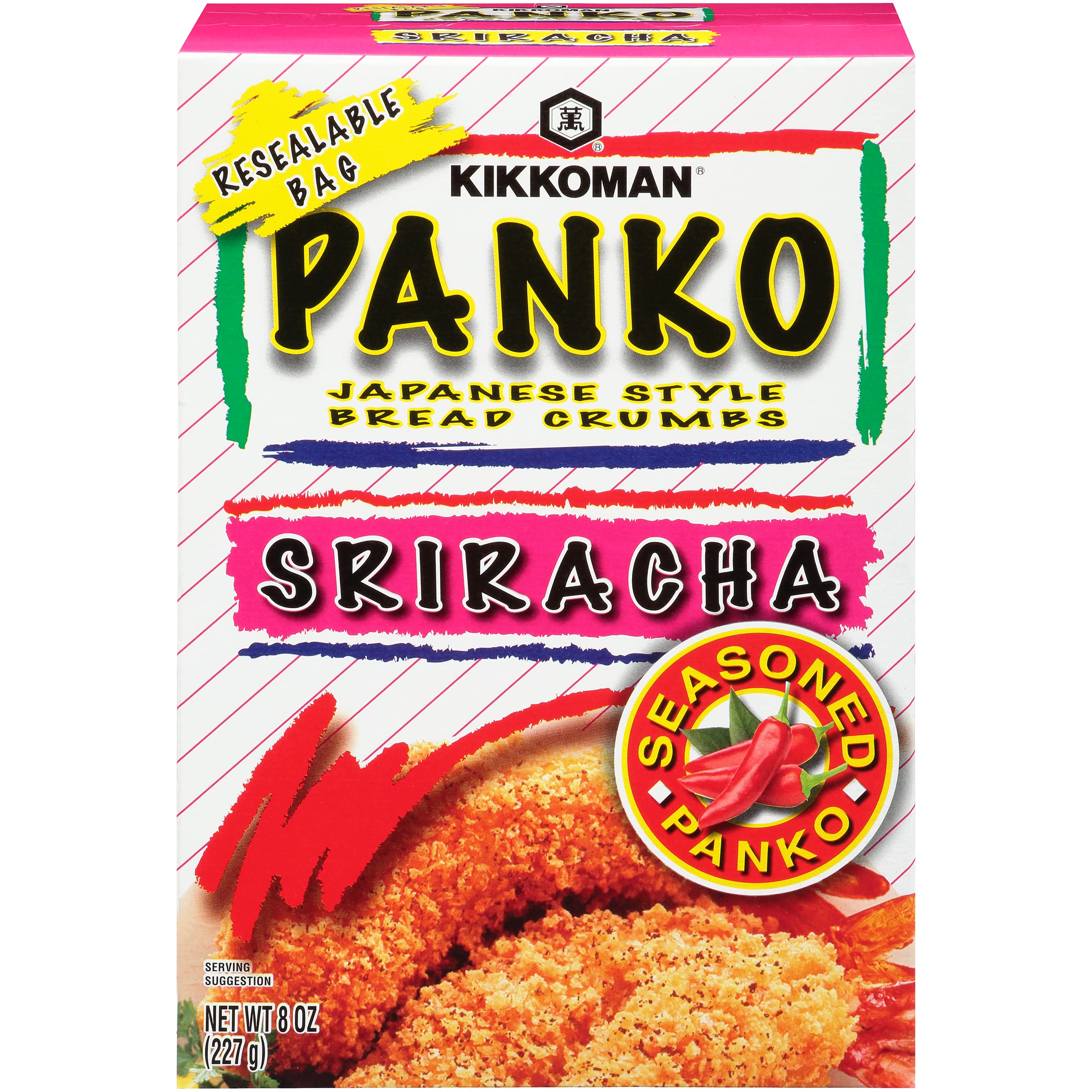 Kikkoman Sriracha Panko Bread Crumbs - Japanese Style Spicy Crunchy Coating for Chicken, Shrimp & Vegetables - 8 Oz (Pack of 6) - Perfect for Frying, Baking & Air Frying Crispy Recipes