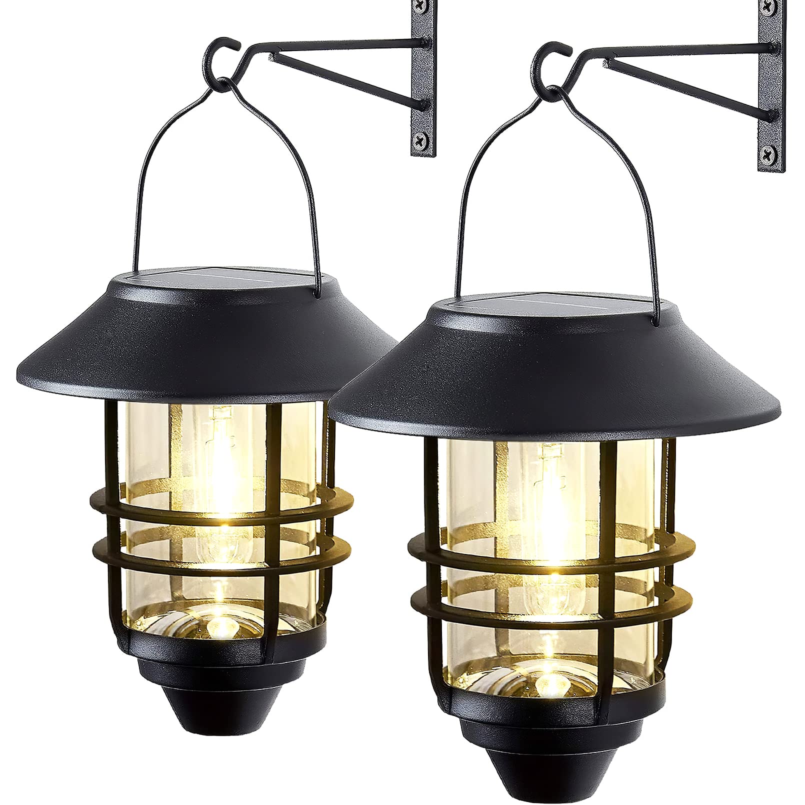 2 Pack Solar Lantern Outdoor - Waterproof Stainless Steel Glass Hanging Solar Lights for Garden, Fence, Wall, Porch - Perfect for Patio Decor, Backyard Lighting & Camping Accessories