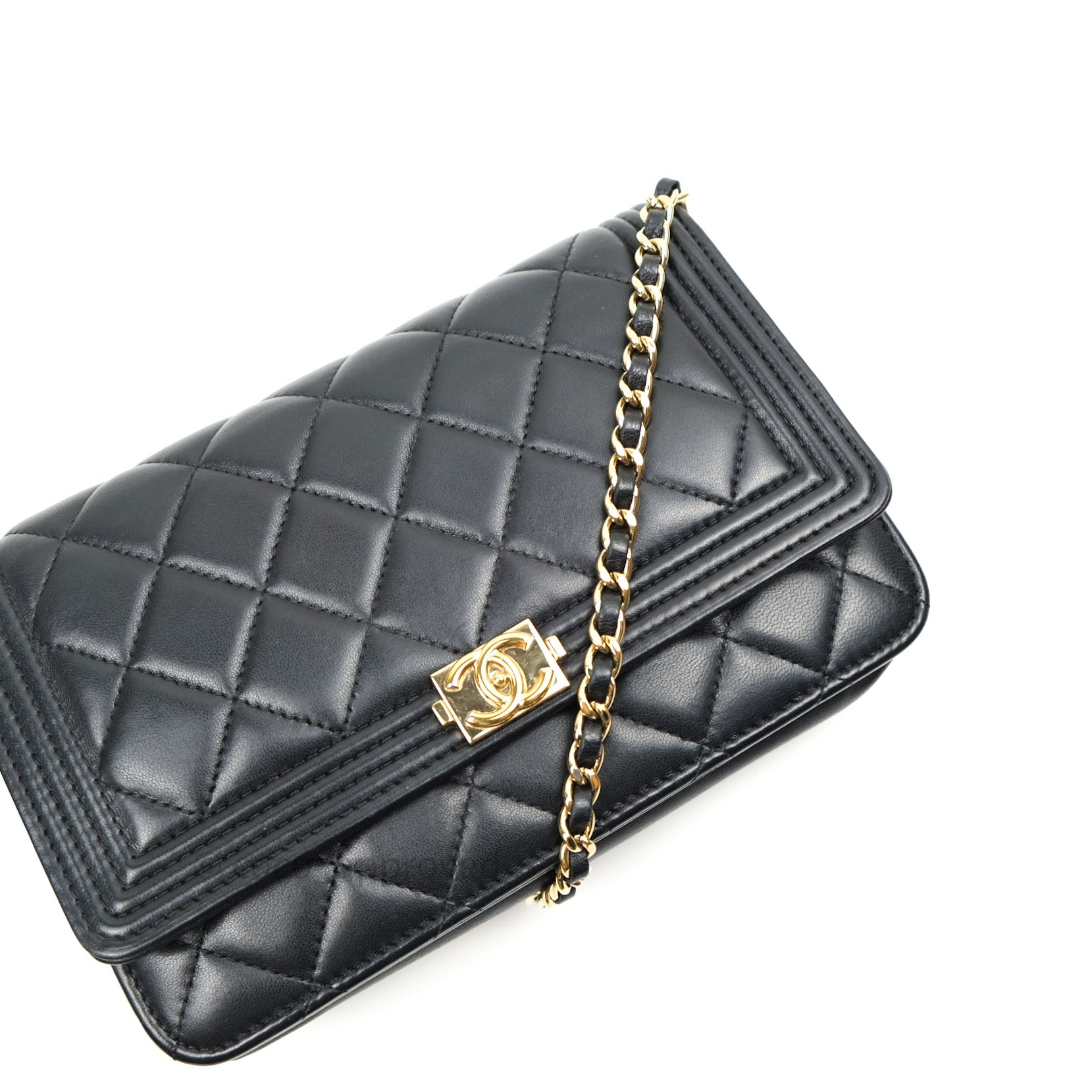 Chanel Boy Wallet on Chain WOC Black Lambskin Gold Hardware - Luxury Crossbody Bag for Women, Perfect for Evening Parties & Daily Use