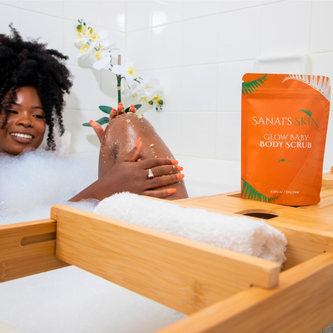 Sanai's 4-Piece Ginger & Turmeric Glow Body Care Set | All-Natural Vegan & Cruelty-Free Body Wash, Exfoliating Scrub & Moisturizing Butter | Spa Day & Self Care Gift for Women | Perfect for Dry Skin & Relaxation at Home