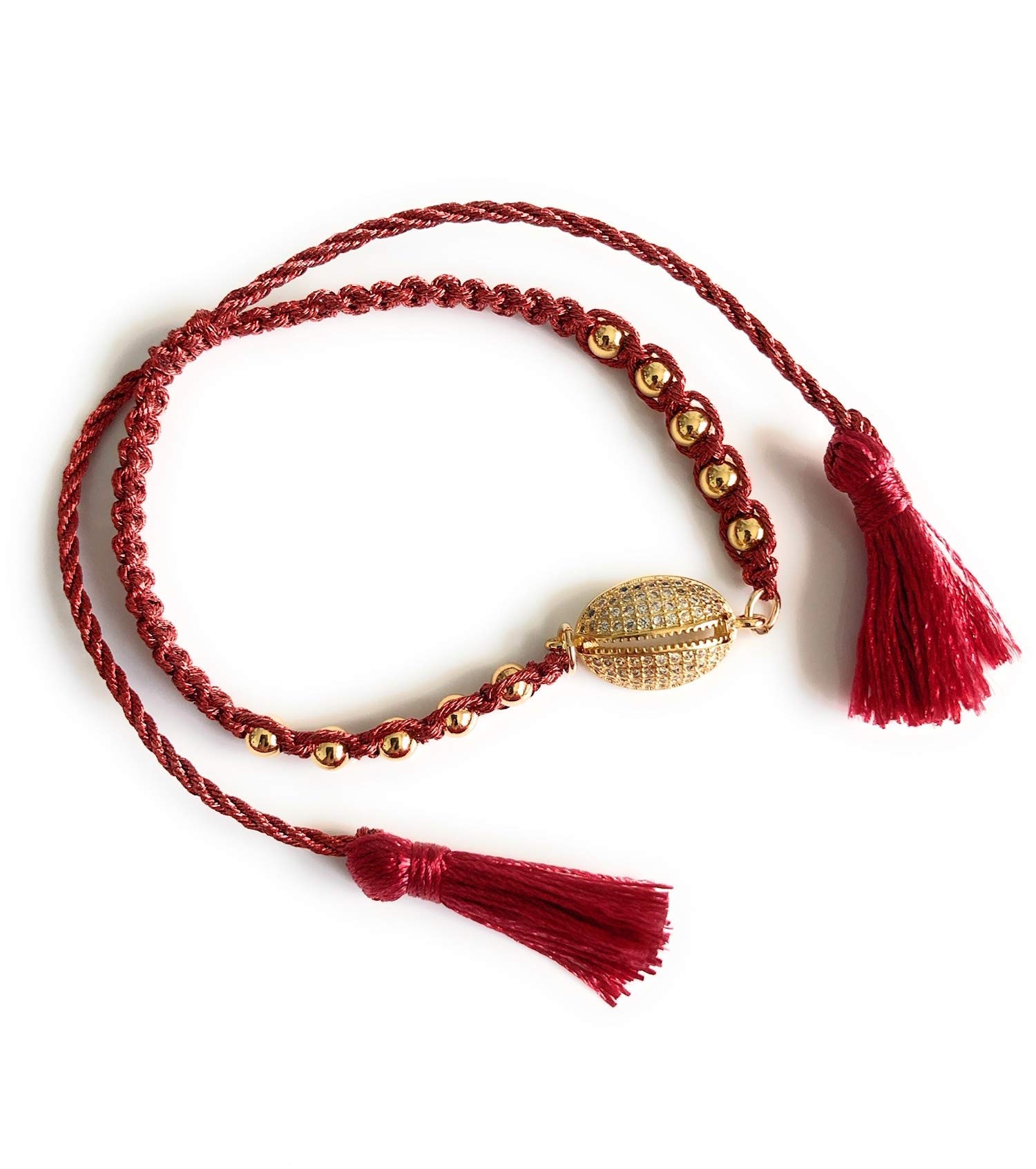 Adjustable Red Tassel Cowrie Shell Bracelet for Women - Boho Beach Jewelry for Summer Vacation & Festival Fashion Accessories