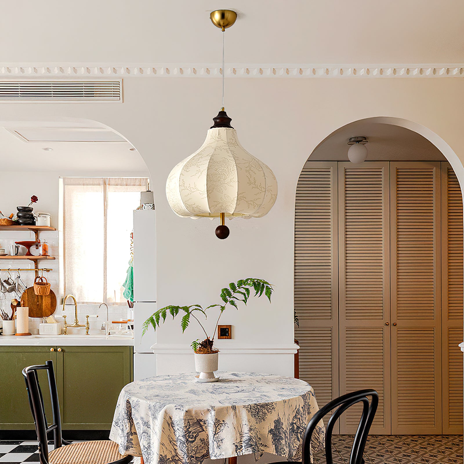 Stylish Chestnut Fabric Pendant Light - Modern Hanging Lamp for Dining Room, Kitchen Island & Bedroom Decor