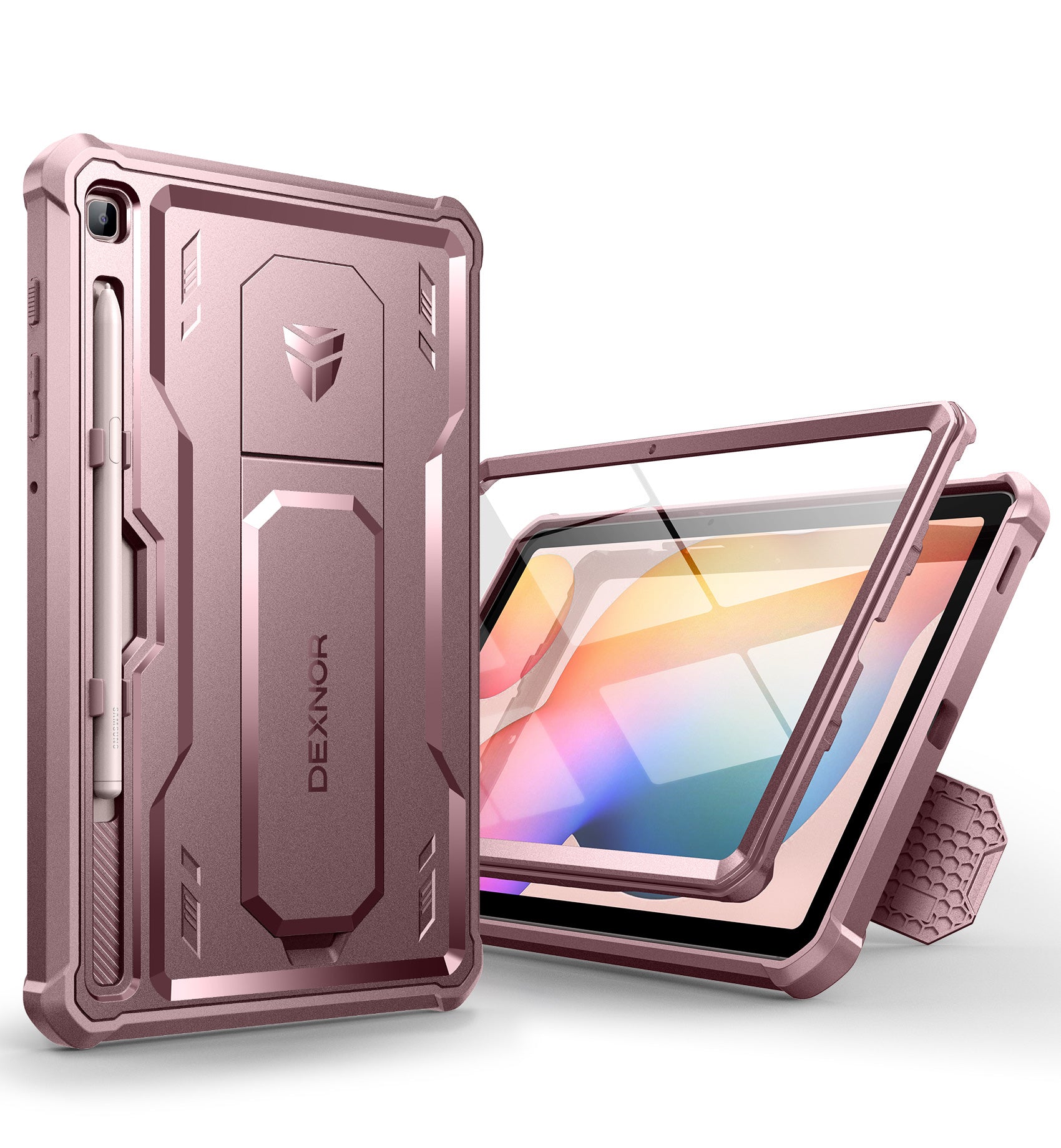 Dexnor Shockproof Rugged Case for Samsung Galaxy Tab S6 Lite 2020/2022/2024 - Heavy Duty Bumper Cover with Built-in Kickstand, Screen Protector & S Pen Holder | Perfect for Travel, Work & Outdoor Use