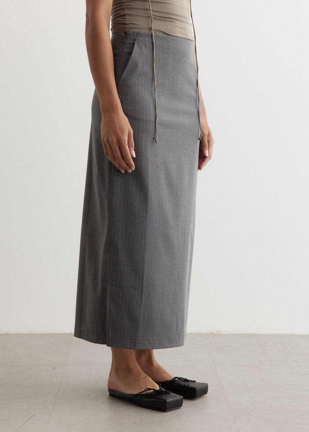 Angel Long Pinstripe Skirt for Women - Elegant High Waist A-Line Midi Skirt with Side Slits | Perfect for Office, Party & Formal Occasions