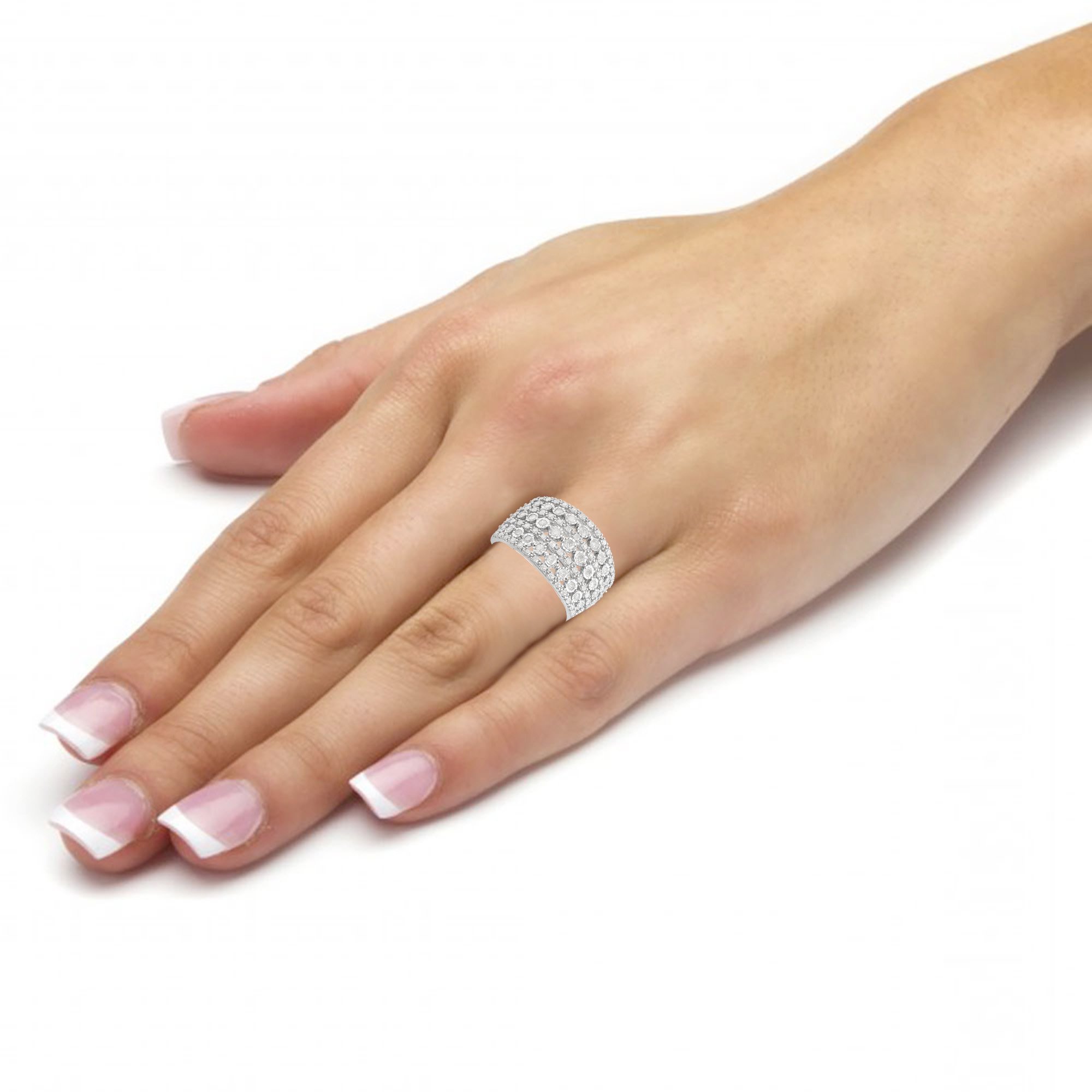 0.80 Carat Round-Cut Diamond Anniversary Ring for Women - Sterling Silver Prong Set Multi-Row Fashion Jewelry | Perfect for Weddings, Anniversaries & Special Occasions