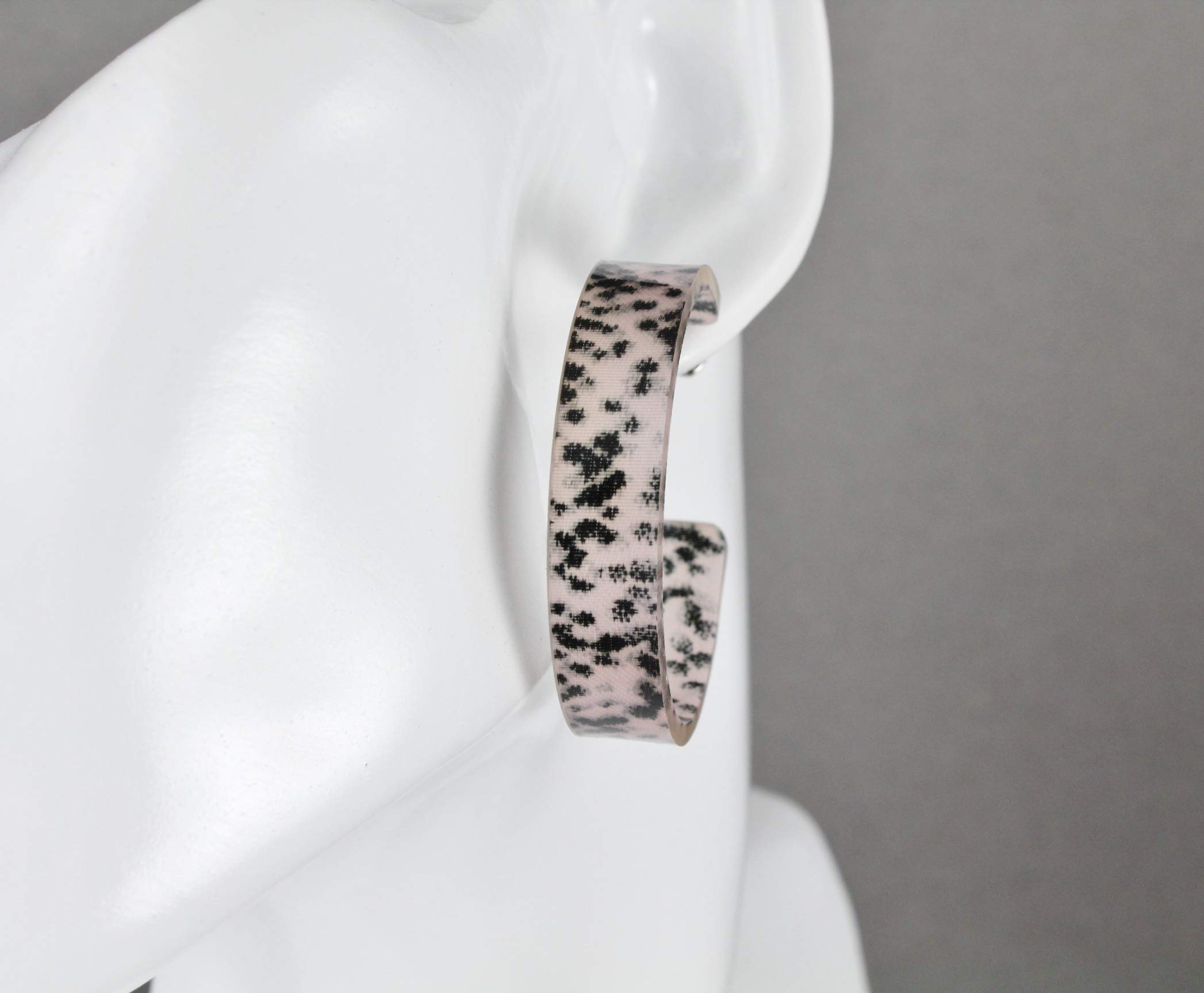 Beige & Black Snake Python Print Hoop Earrings – 1.75 Inch Wide Plastic Hoops with Exotic Lizard Design | Perfect for Boho, Festival, and Statement Jewelry Looks