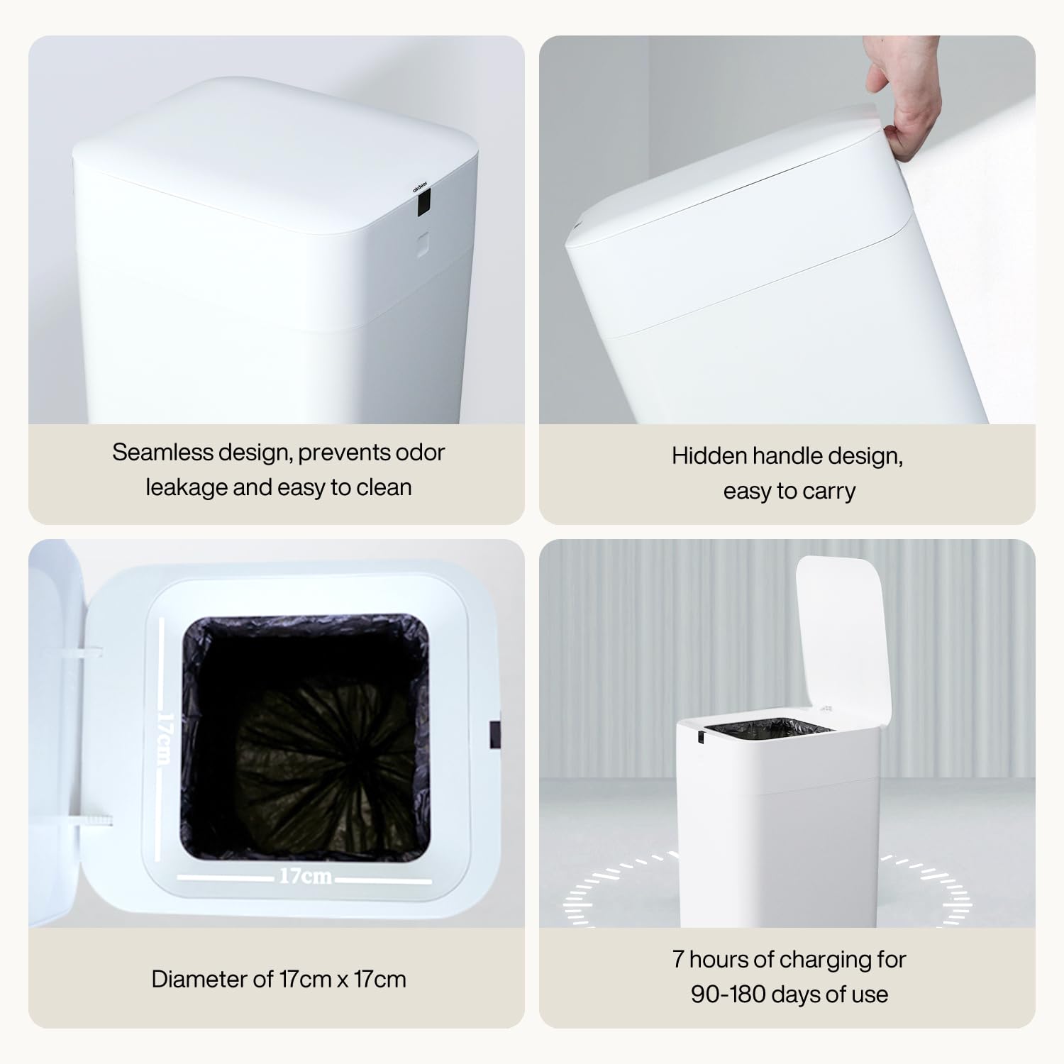 Automatic Trash Can 8 Gallon - Self Sealing Smart Motion Sensor Garbage Bin with Lid - Touchless Self-Changing Wastebasket for Kitchen, Bathroom, Bedroom & Office - Includes 6 Refill Rings (White, L2) - Perfect for Hygienic Home & Commercial Spaces
