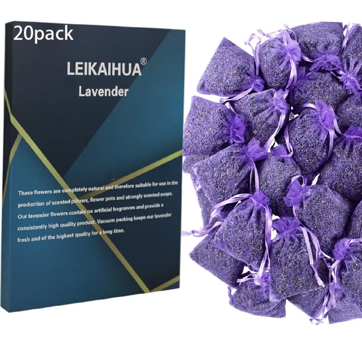 20X Lavender Sachets for Wardrobe (7x9cm) - Natural Moth Repellent Bags for Closets, Drawers, Pillows, Cars & Shoe Cabinets - Freshen Clothes & Small Spaces with Relaxing Aroma