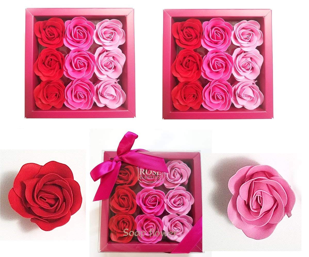 3 Boxes (27 Pcs) Red Flora Scented Rose Bath Soap with Essential Oils - Gift Boxed Floral Soap for Anniversary, Birthday, Wedding, Valentine's & Mother's Day - Perfect for Romantic Gifts & Luxury Bath Time Relaxation