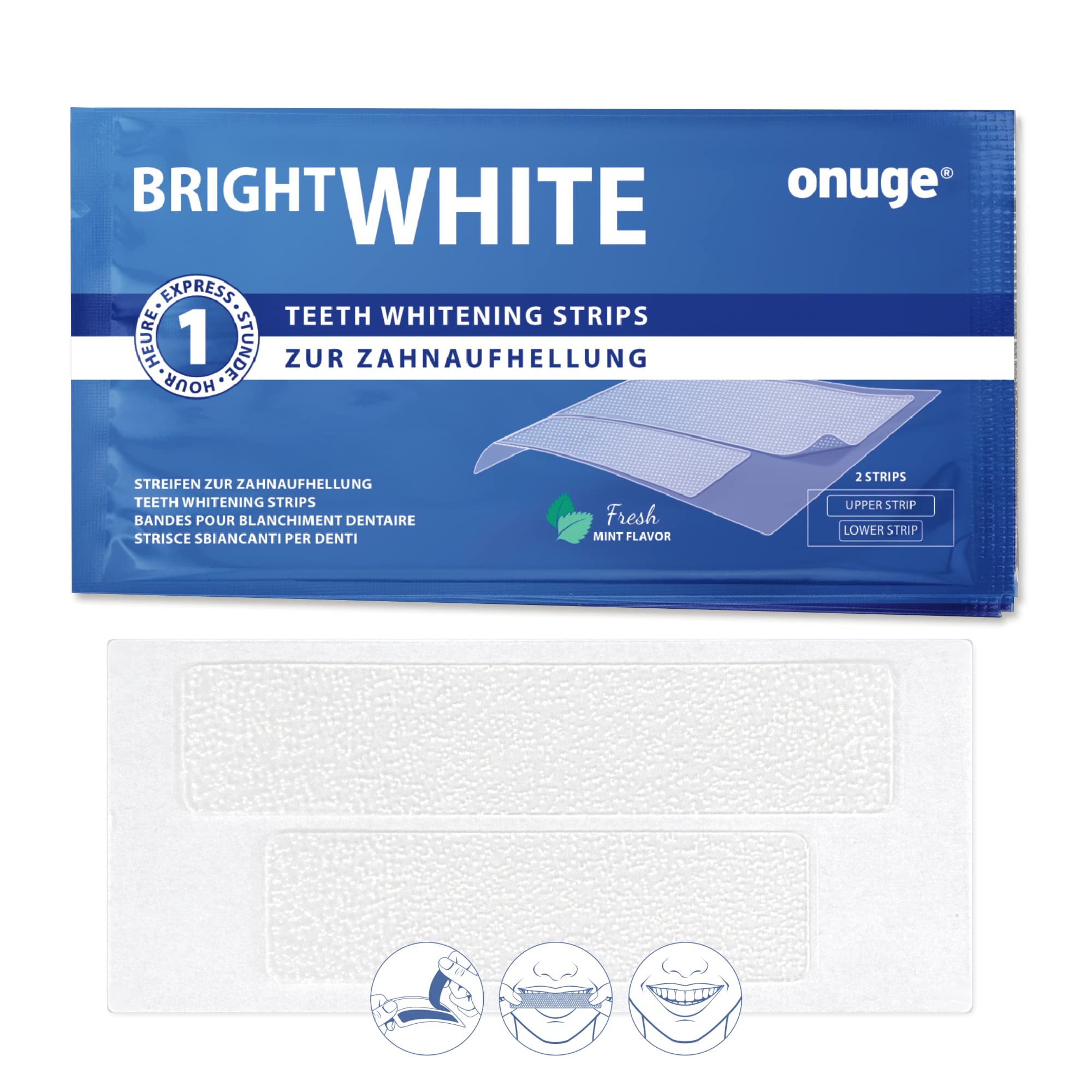 Onuge Bright White Teeth Whitening Strips - Peroxide-Free for Sensitive Teeth - 28 Strips (14 Day Treatment) - Professional Dental Care for Home Use - Perfect for Weddings, Job Interviews & Special Occasions