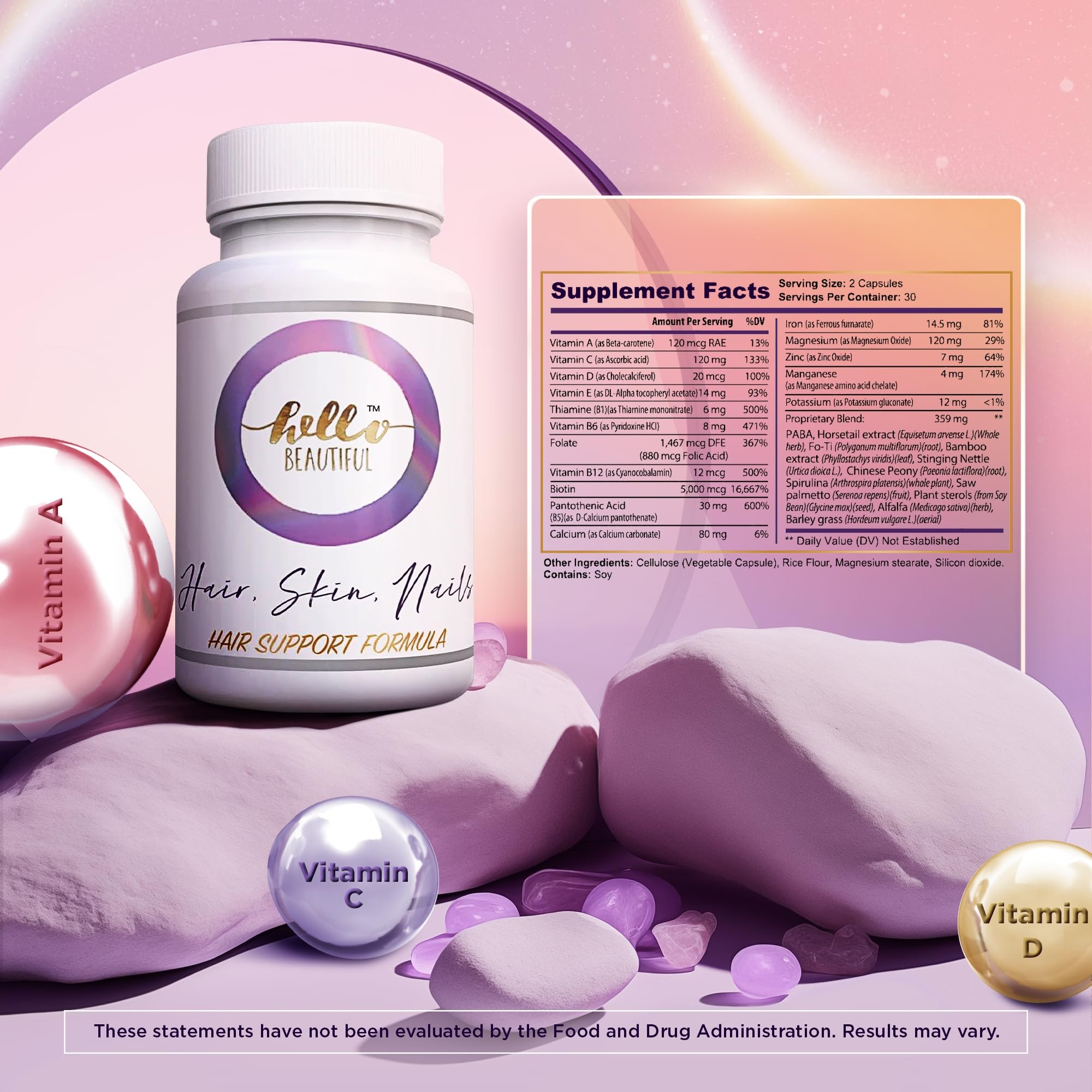 Premium Hair, Skin & Nails Vitamins for Women - 5000mcg Biotin Supplement for Hair Growth & Nail Strength - Vegan Collagen Booster with Keratin - Supports Healthy Hair, Glowing Skin & Strong Nails - Perfect for Daily Beauty Routine & Postpartum Recovery