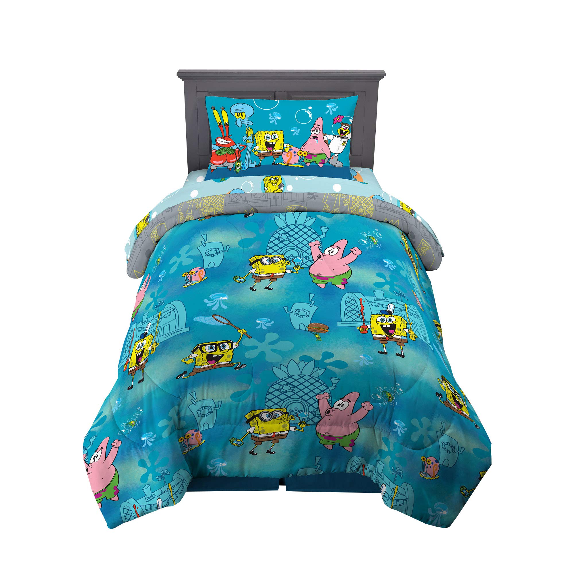Franco Kids Bedding Set - Super Soft 4-Piece Twin Comforter & Sheet Set with Spongebob Design | Perfect for Boys & Girls Bedrooms, Sleepovers, and Themed Decor