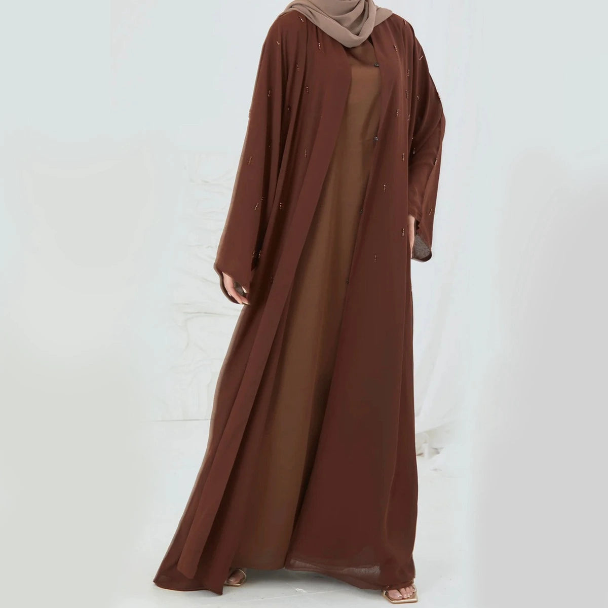 Hand Stitched Beads Open Abaya Dress #25959 - Elegant Muslim Women's Prayer Dress for Special Occasions & Daily Wear