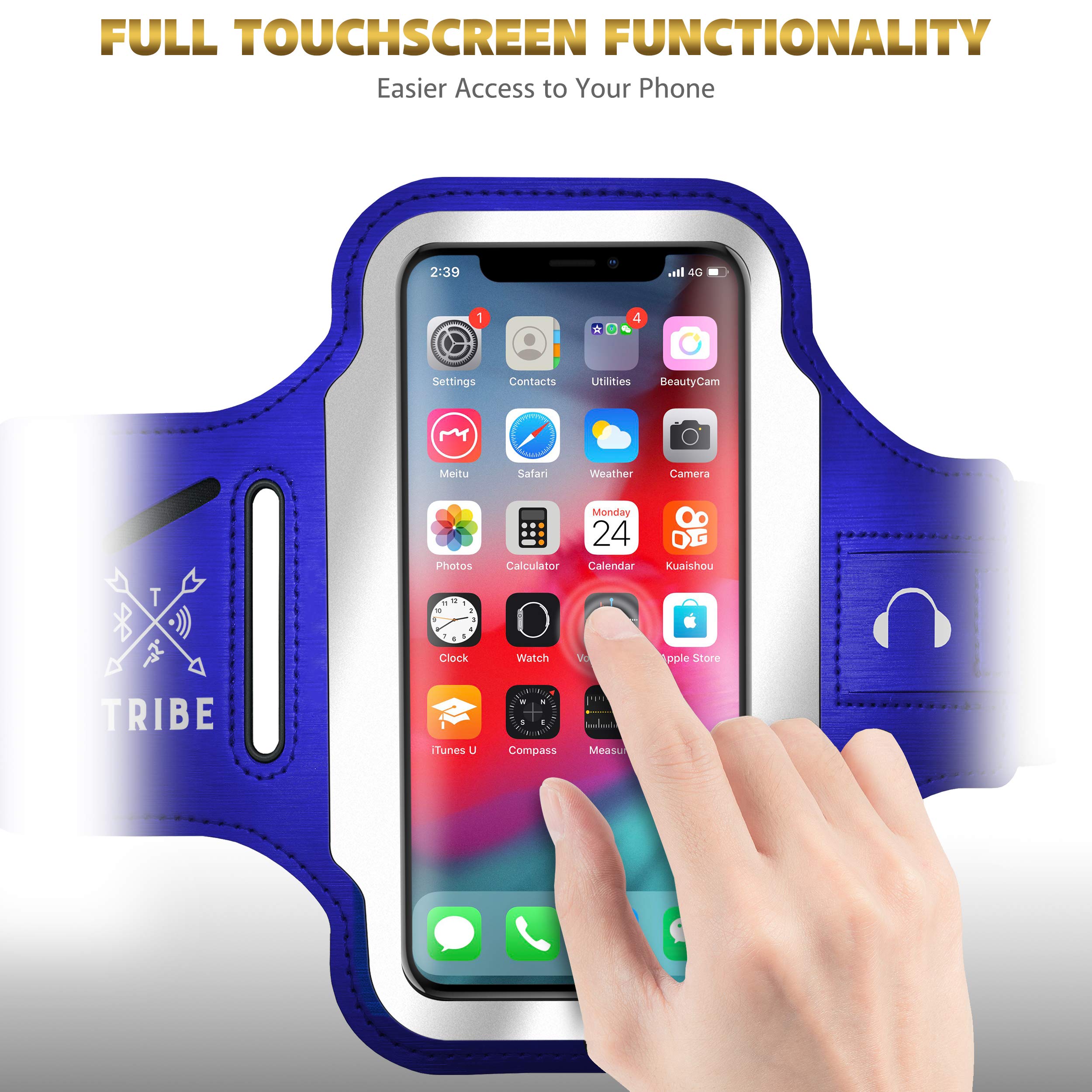 TRIBE Running Phone Holder Armband for iPhone & Galaxy - Adjustable Sports Arm Band for Women & Men - Perfect for Running, Jogging, Walking, Gym Workouts - Fits All Smartphones with CC/Key Pocket - Stay Connected During Outdoor Activities & Fitness Training