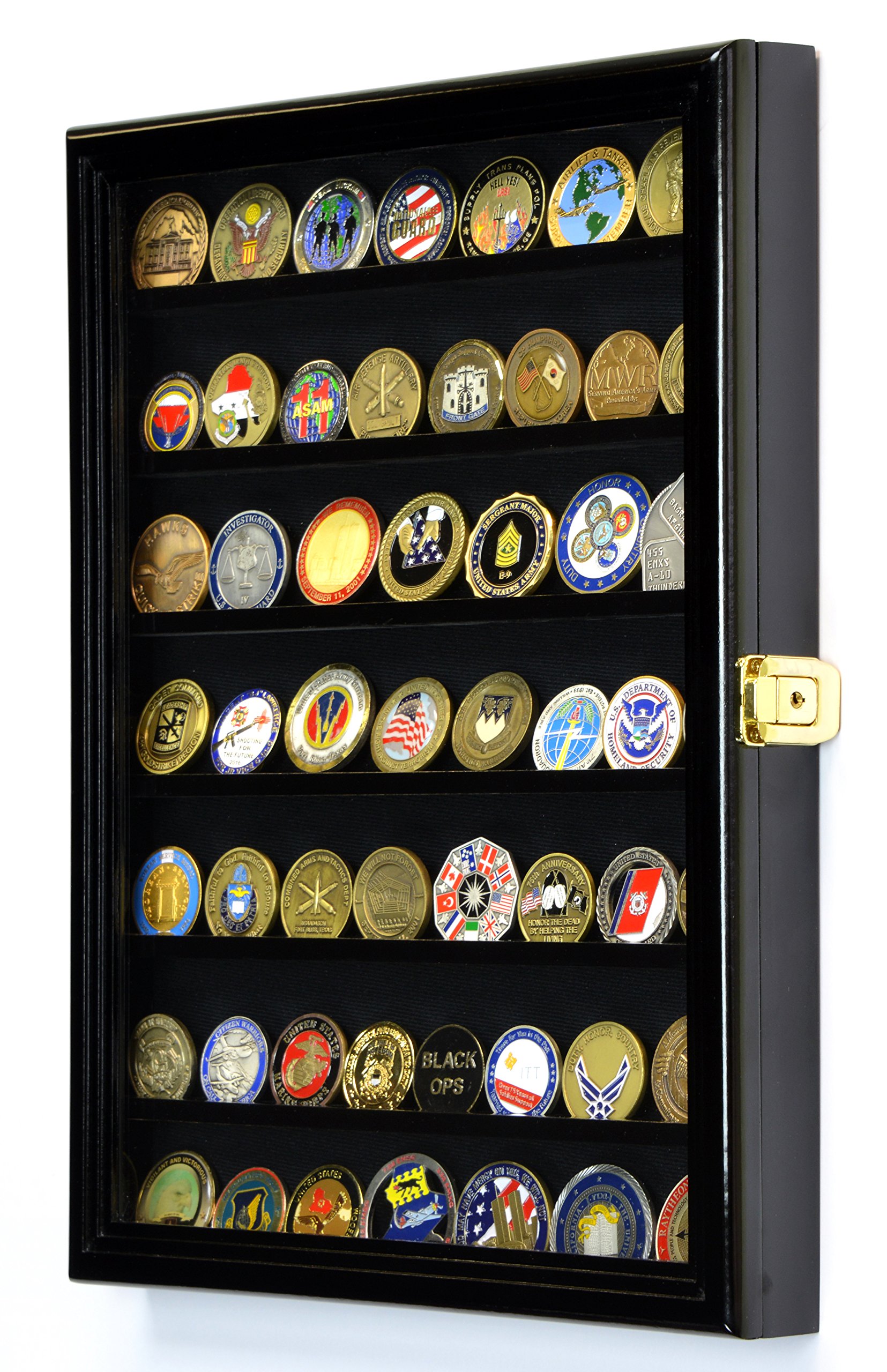 Military Challenge Coin Display Case - Lockable Wall Cabinet with 98% UV Protection for Collectors | Perfect for Home, Office, or Military Memorabilia Showcase