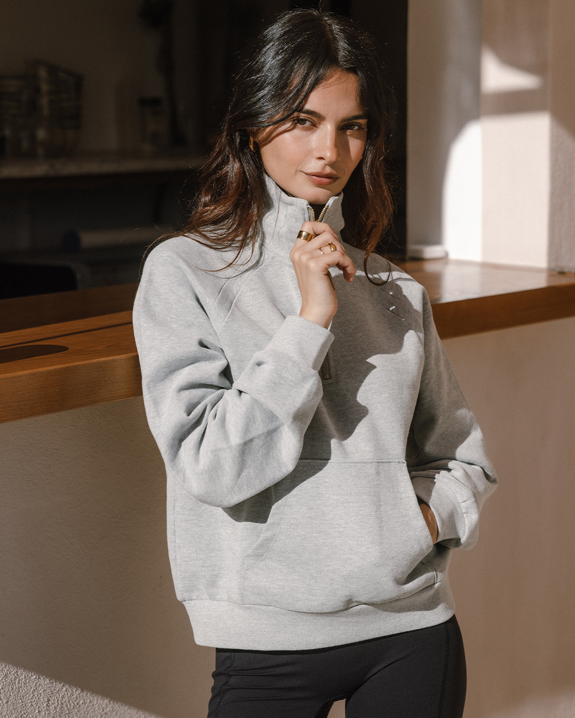 LuxeComfort Scuba Half Zip Sweatshirt for Women - Soft Fleece Pullover Hoodie, Grey Marl - Perfect for Casual Wear, Gym & Outdoor Activities