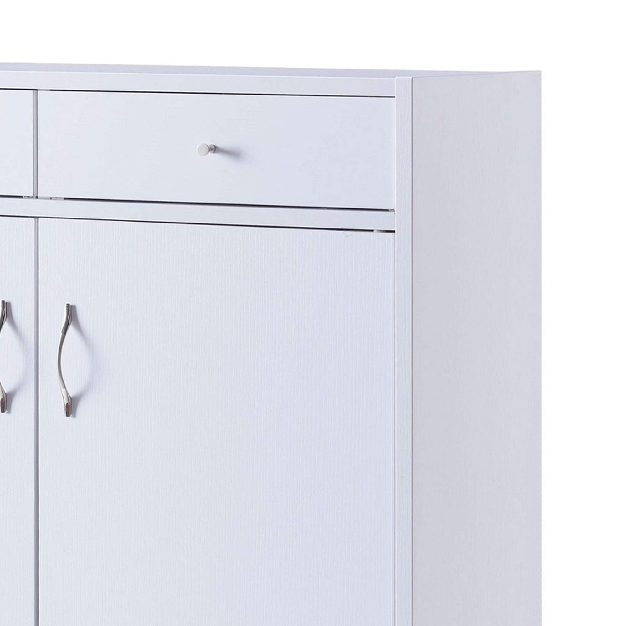 Benjara 47 Inch White Wooden Shoe Cabinet with 2 Doors - Space Saving Entryway Storage Organizer for Hallway, Closet & Mudroom