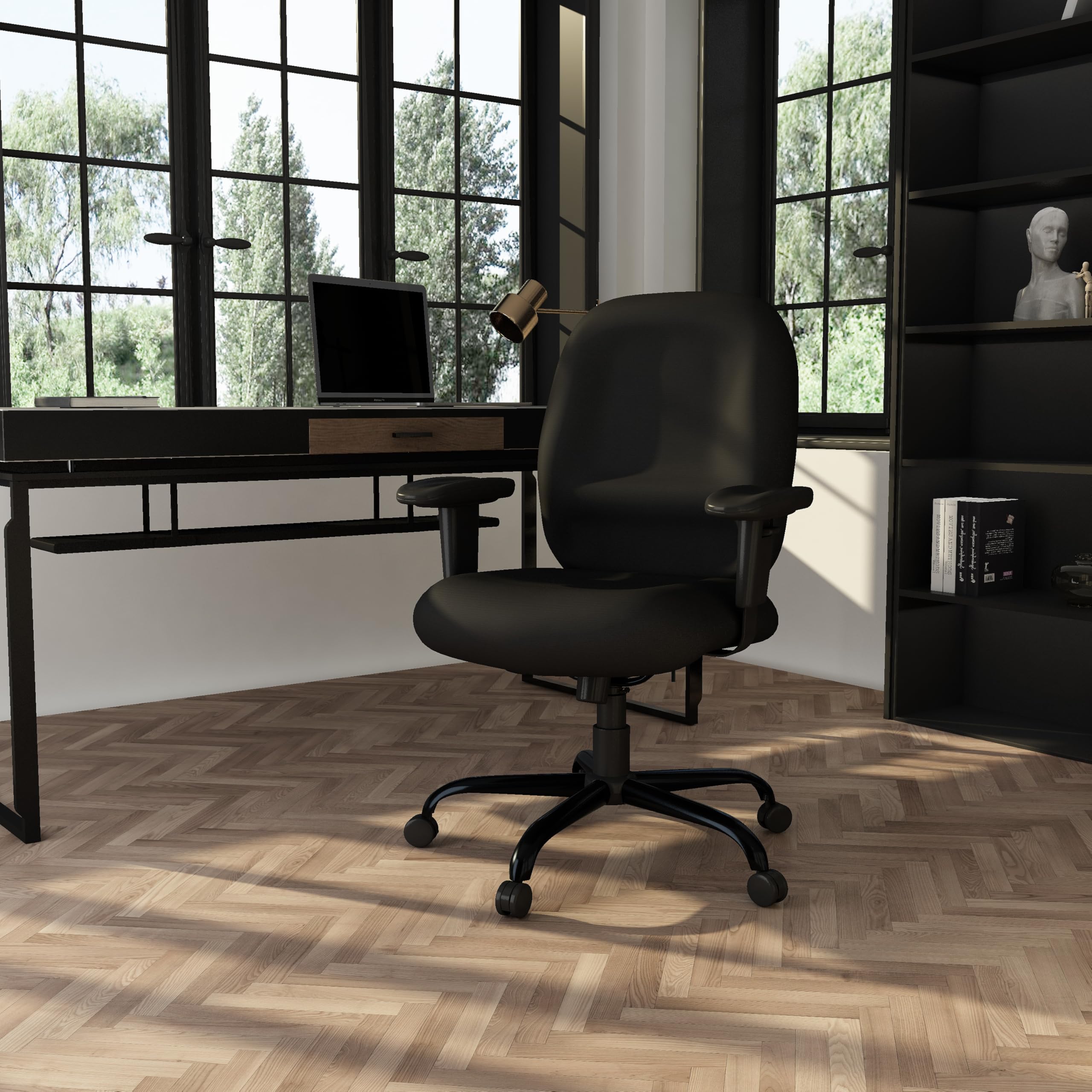 Boss Office Products Heavy Duty Task Chair - Ergonomic Adjustable Office Chair with Lumbar Support, Black - Perfect for Home Office, Gaming, and Professional Workspaces