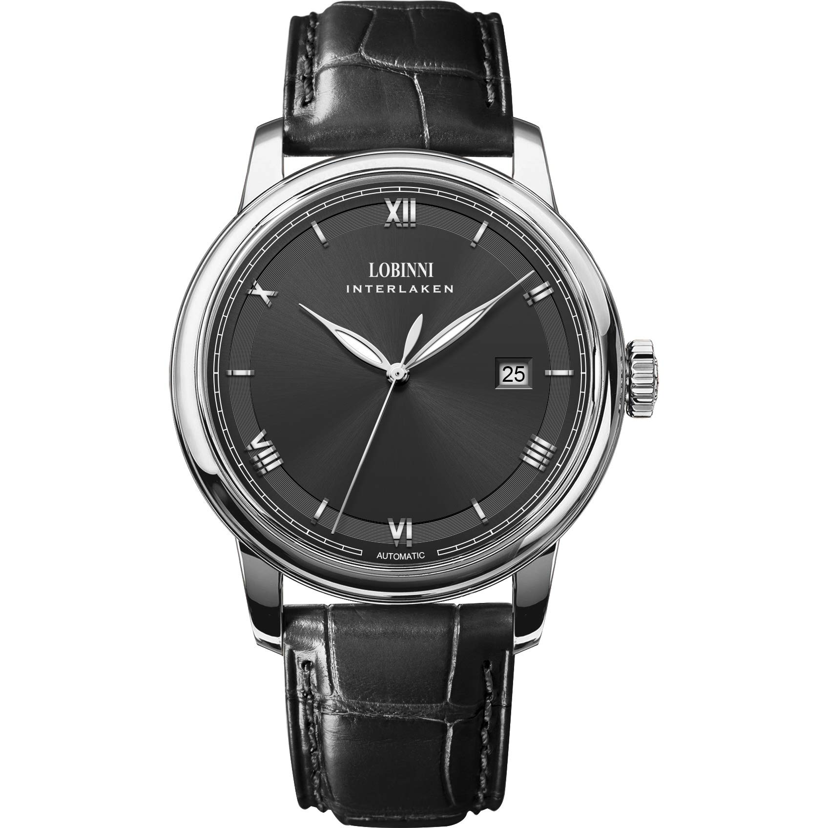 LOBINNI Men's Automatic Luxury Dress Watch - Self-Winding Mechanical Wristwatch with Genuine Leather Band, 50M Waterproof - Perfect for Business, Formal Events & Everyday Wear