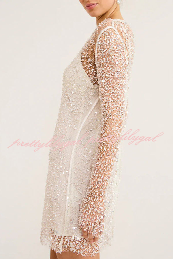 Sparkle and Shine Sequins & Pearls Mini Party Dress with Detachable Slip - Perfect for Cocktail Parties, Prom, and Evening Events