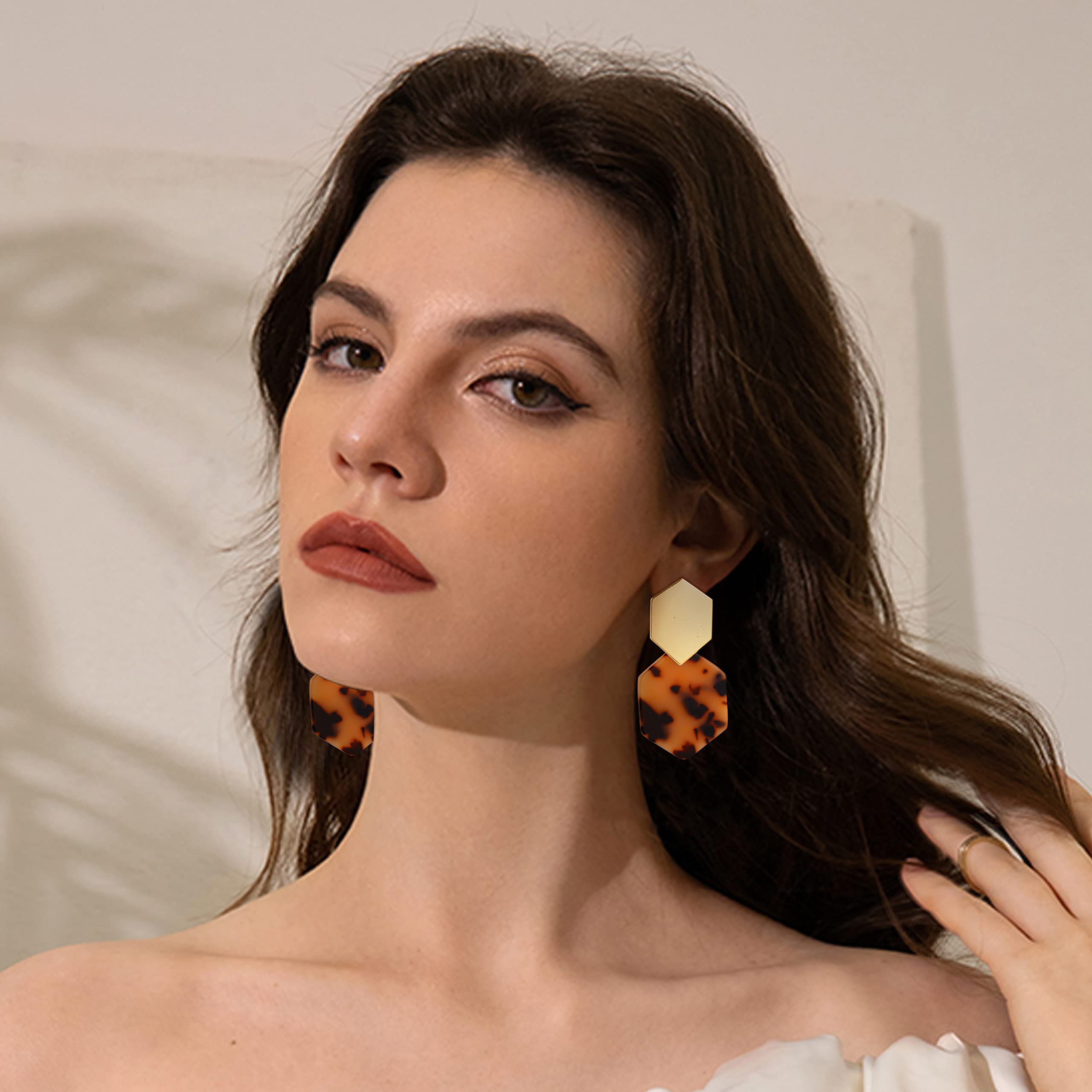 HAIAISO 9 Pairs Clip-On Drop Earrings for Women - Lightweight Rattan Resin Acrylic Tassel Dangle Earrings - Non-Piercing Geometric Hoop Earrings - Perfect for Parties, Weddings & Everyday Wear