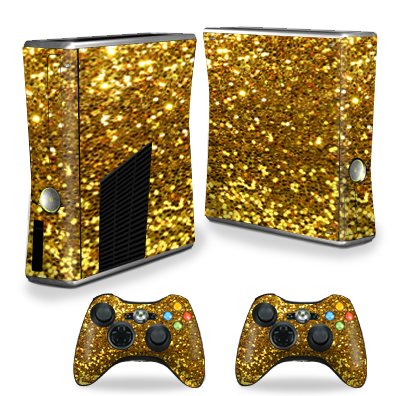 MightySkins Xbox 360 S Slim Skin Wrap Cover - Gold Glitter Design for Console + 2 Controllers | Protective Decal Sticker | Perfect for Gaming Setups & Customization