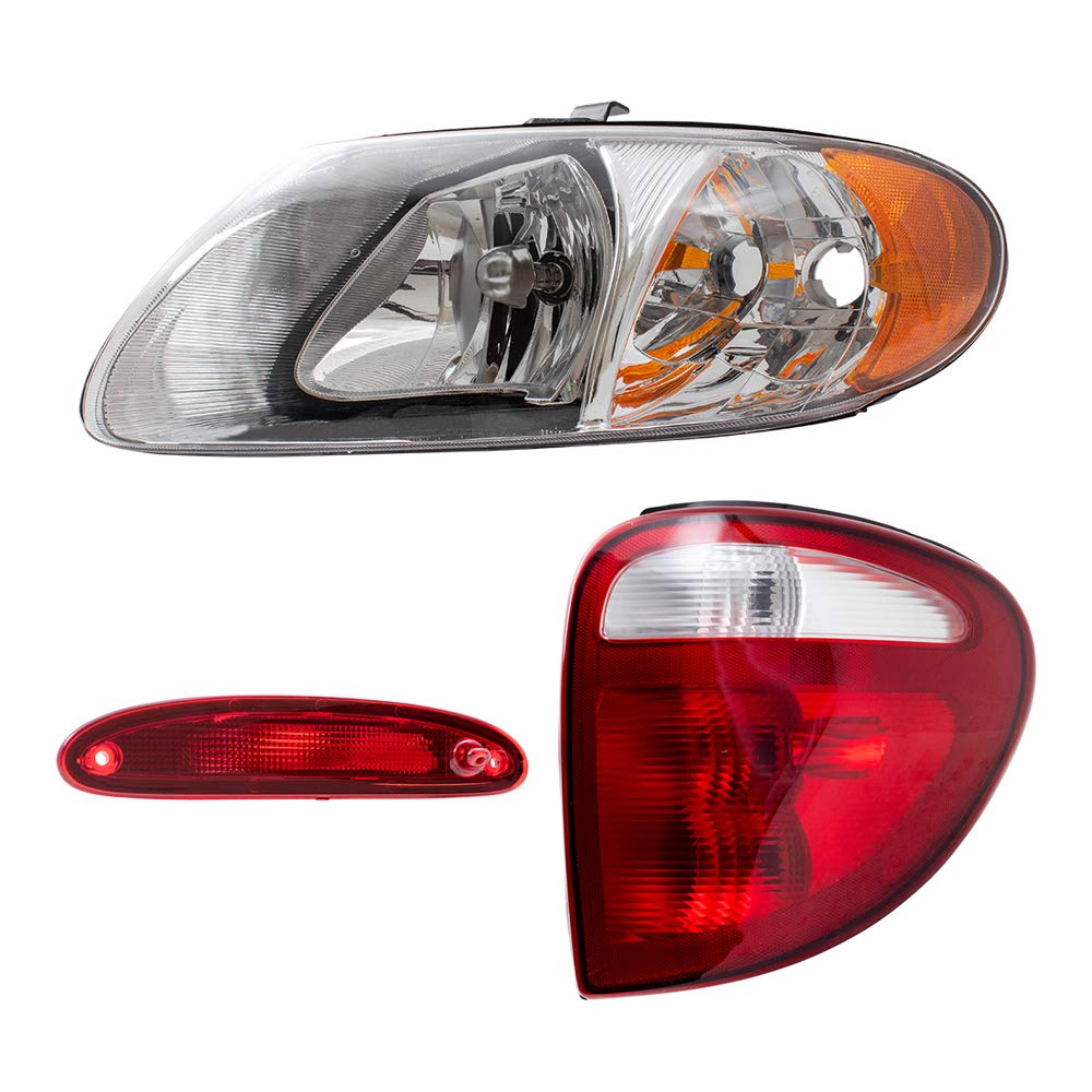Brock Replacement Headlights and Tail Lights with 3rd Brake Lamp for 2001-2003 Dodge Caravan, Chrysler Town & Country, Plymouth Voyager - Perfect for Night Driving & Enhanced Safety