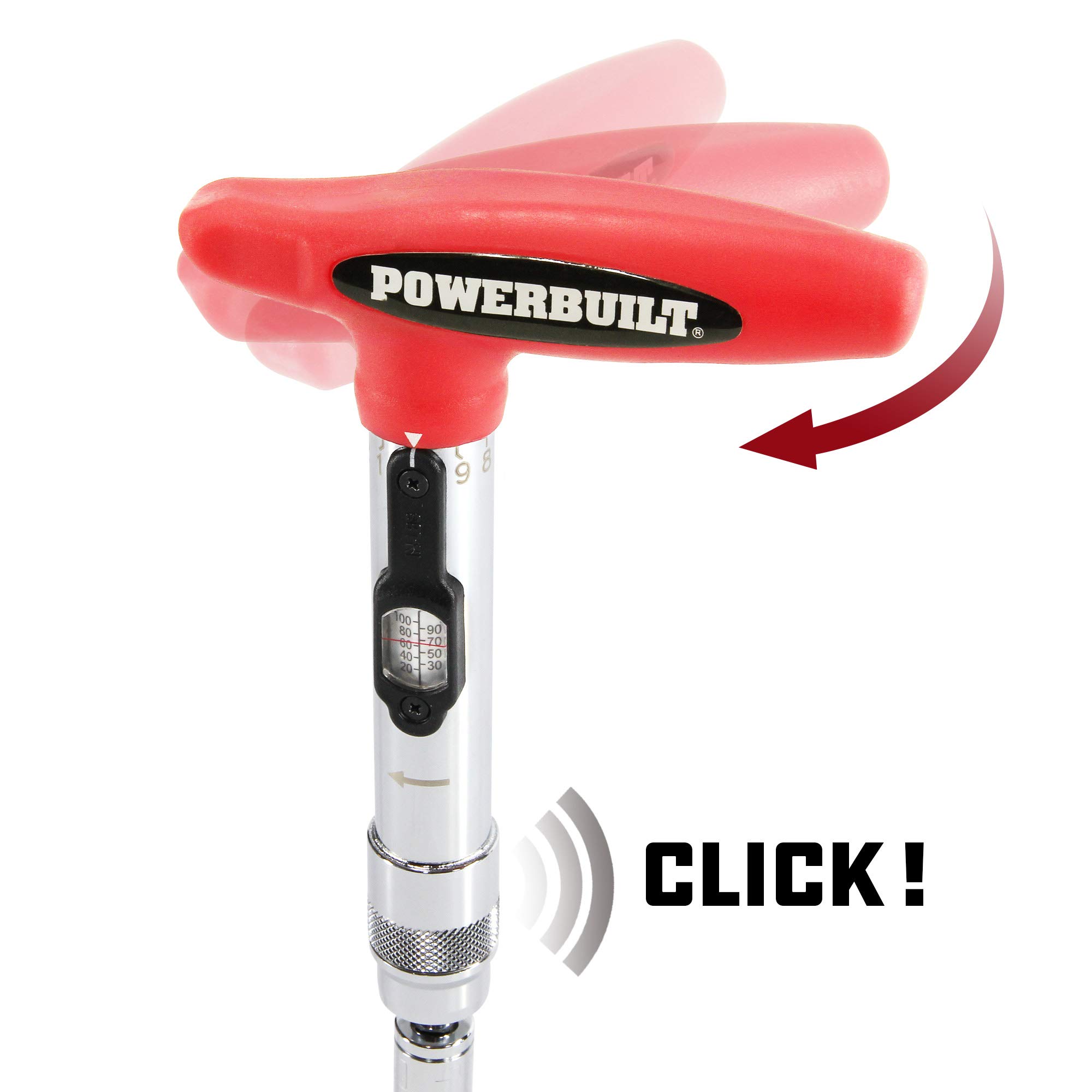 Powerbuilt 1/4 Inch Drive Ratcheting T-Handle Torque Wrench 20-100 in.lb - Precision Torque Tool for TPMS Systems, Bicycle Repair & Carbon Fiber Handlebars - Ideal for Automotive, Bike Maintenance & DIY Projects