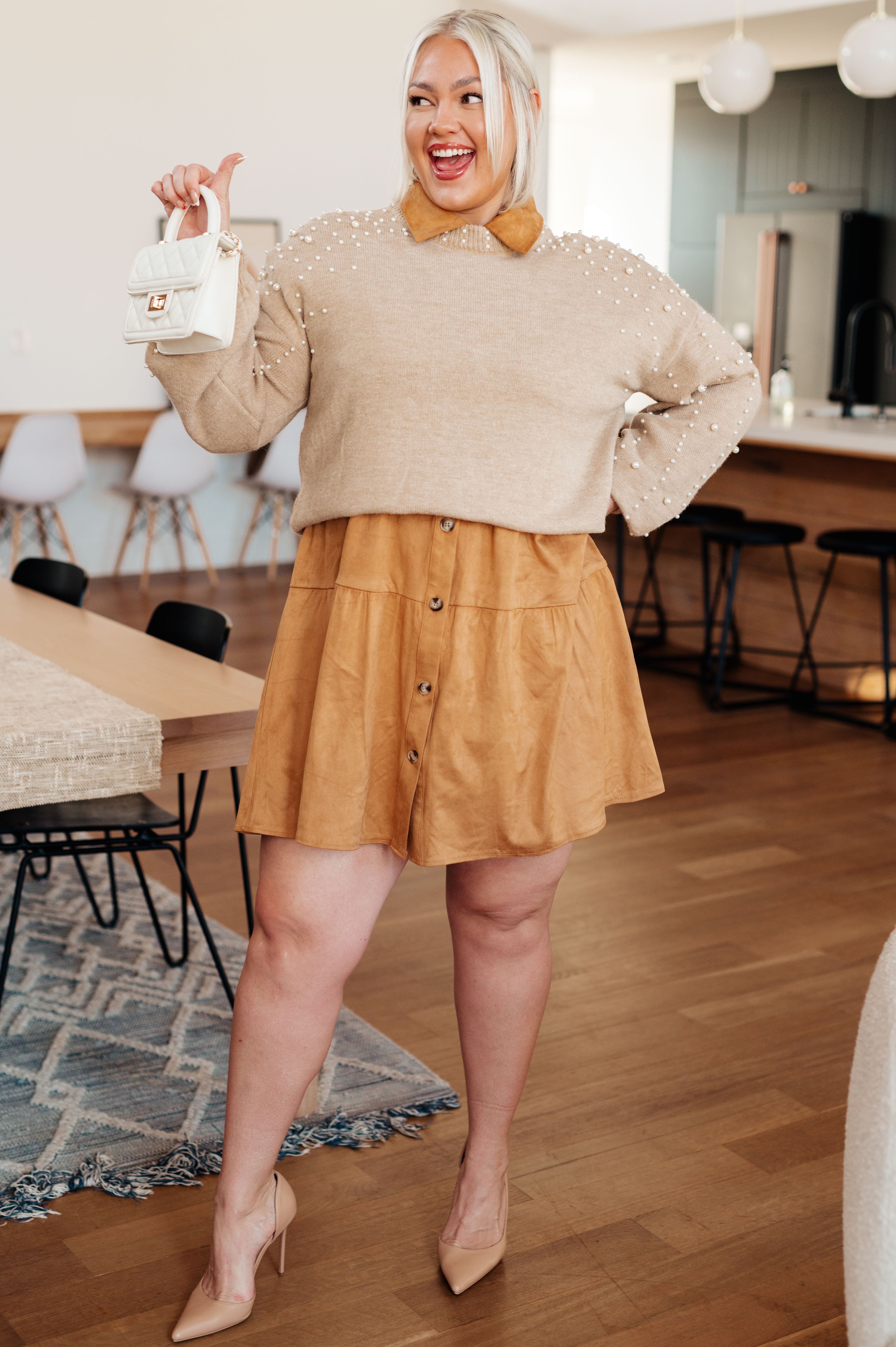 Elegant String Me Along Pearl Accent Sweater - Women's Chic Knit Pullover with Pearl Details for Casual Wear & Office Outfits