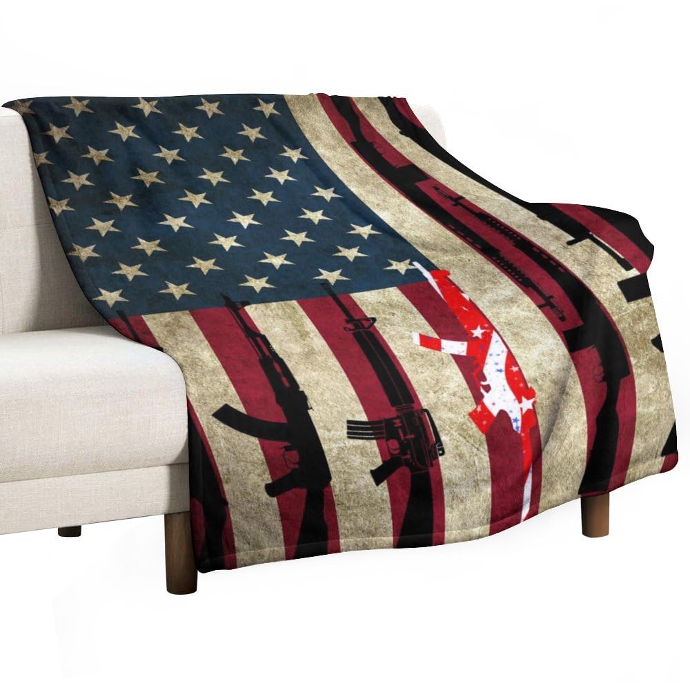 American Flag Patriotic Gun Throw Blanket - 80