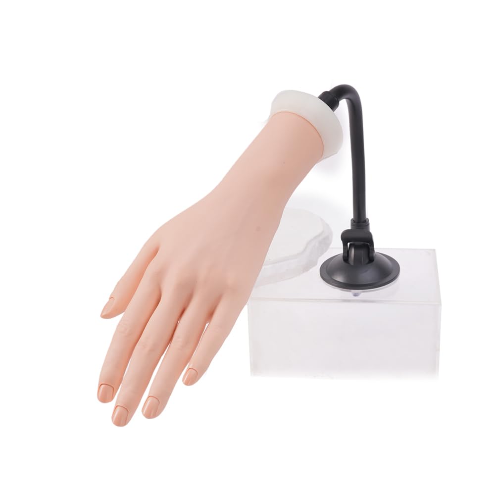Left Practice Hand for Acrylic Nails with Holder - Flexible Bendable Mannequin Hand for Nail Training, Fake Hand for Manicure Practice | Perfect for Nail Tech Students & Salon Professionals