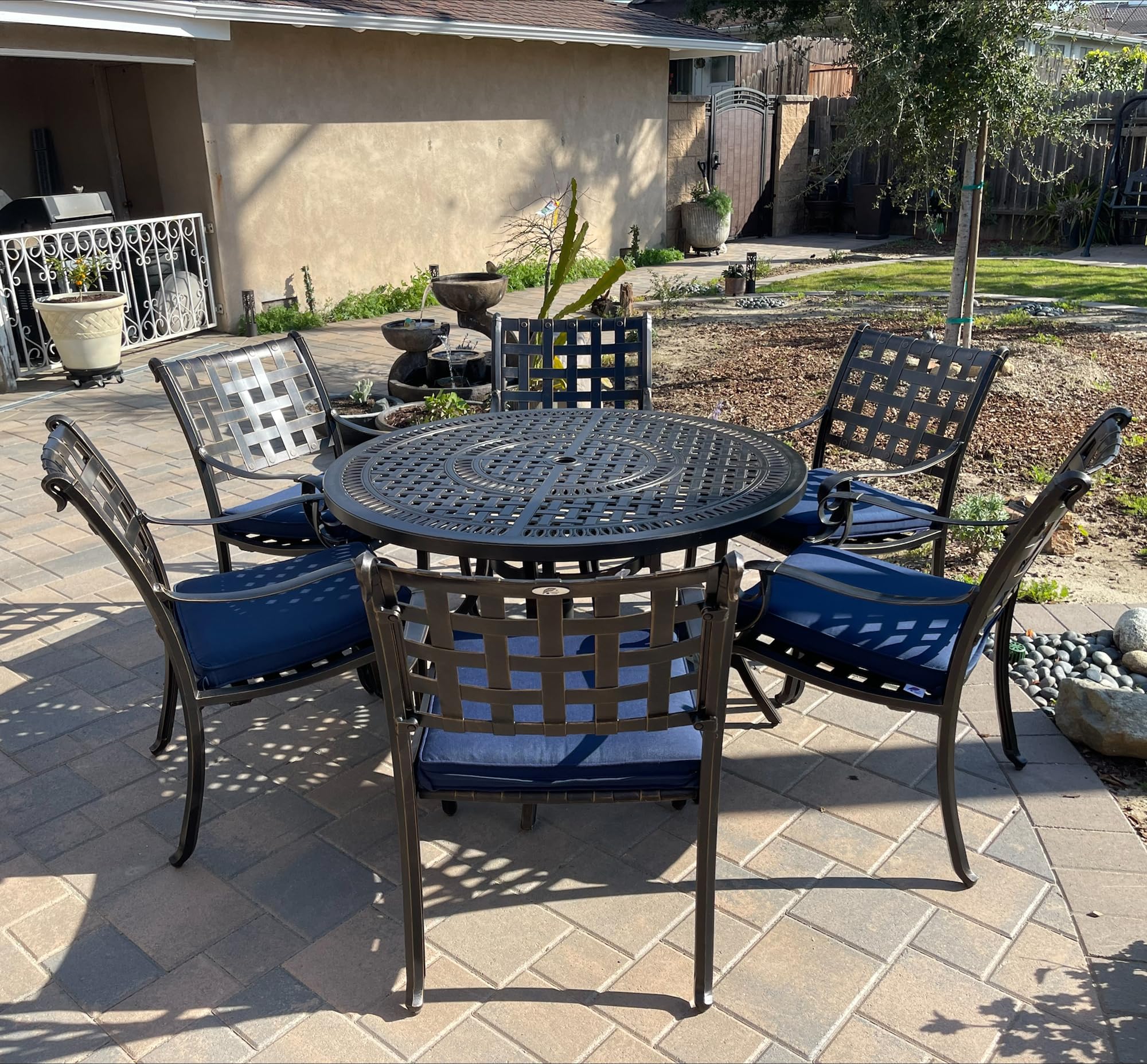PURPLE LEAF 7-Piece Outdoor Dining Set - Cast Aluminum Patio Furniture with 6 Armchairs & 47