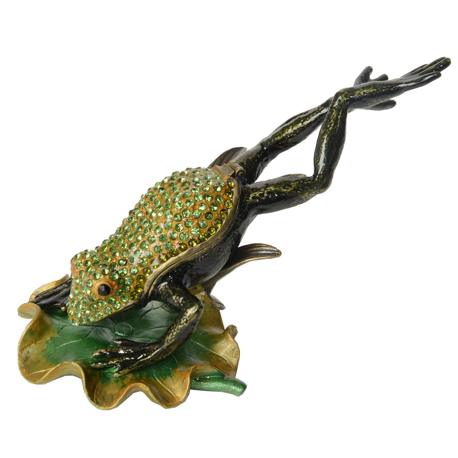 Hand-Painted Crystal Frog Jewelry Box with Hinged Lid - Decorative Trinket Box for Rings & Earrings - Animal Figurine Collectible Gift for Home Decor & Feng Shui