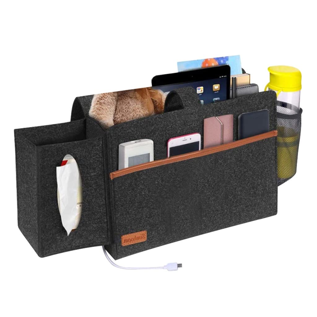 Large Capacity Bedside Bunk Desk Organizer - Hanging Storage Bag with Water Bottle Pocket & Tissue Box Holder | Perfect for Dorm Rooms, Bunk Beds & Small Spaces (Black, One Size)