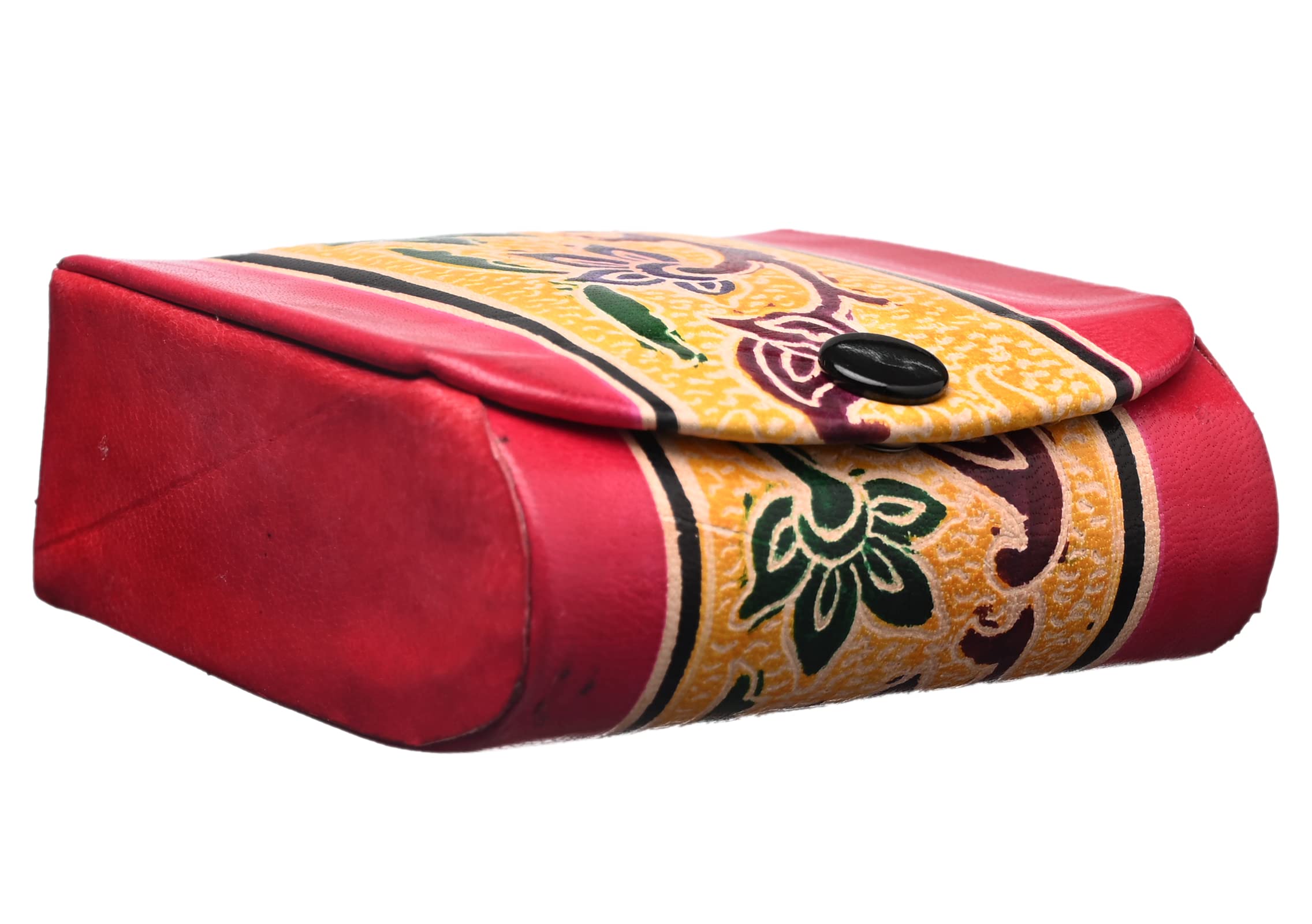 Premium Leather Lipstick Holder with Mirror - Traditional Floral Design Jewelry Box Organizer for 2 Lipsticks, Perfect for Handbags & Crossbody Bags (Red) - Ideal Gift for Women, Travel & Daily Makeup Storage
