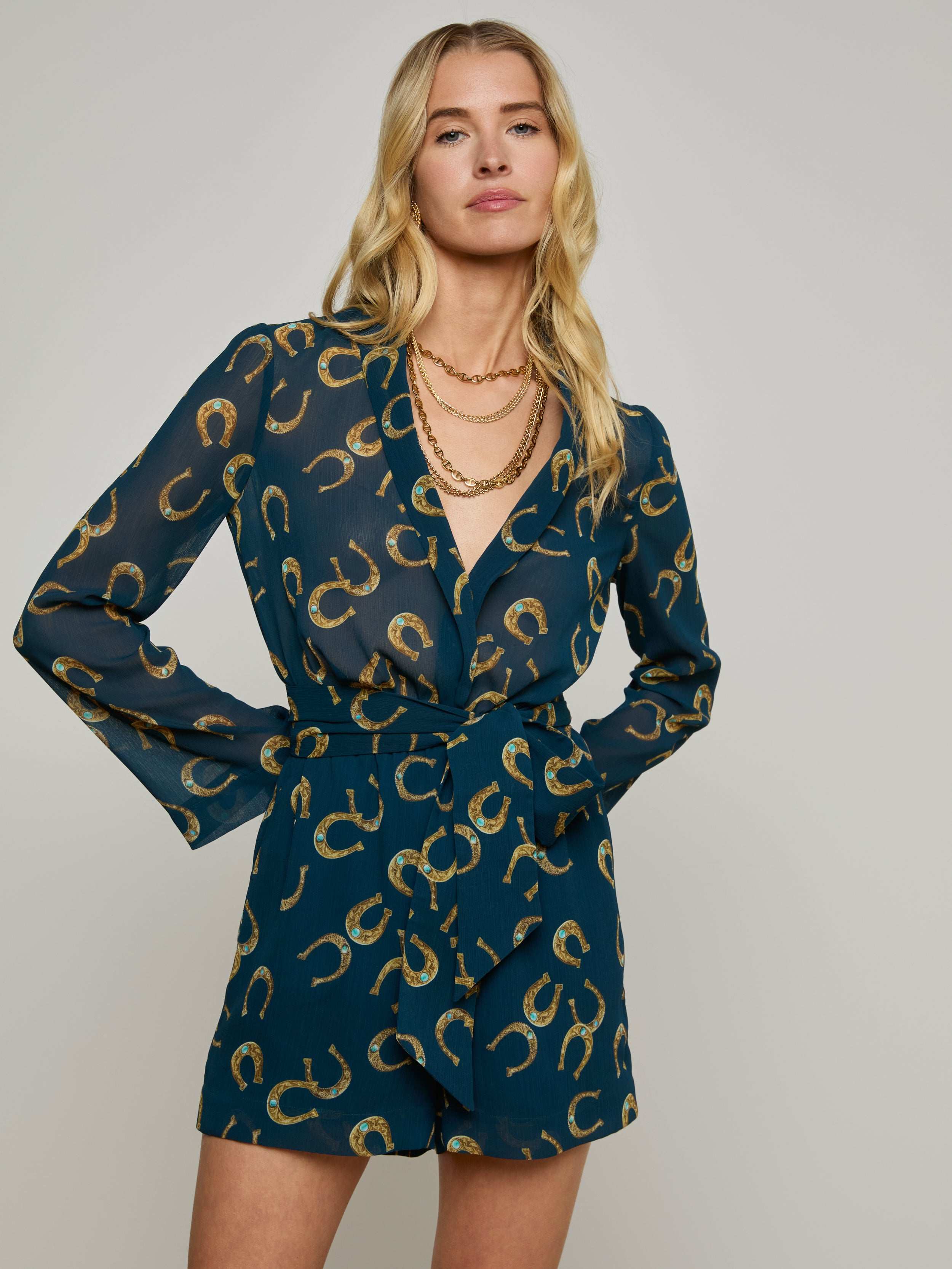 Arabell Romper - Stylish Midnight Multi Horseshoe Print Jumpsuit for Women | Perfect for Casual Outings, Parties & Summer Vacations