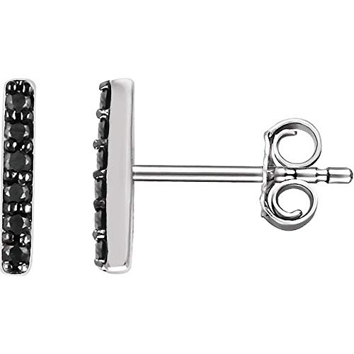 14K White Gold 1/10 CTW Black Diamond Bar Earrings - Elegant Minimalist Dainty Stud Earrings for Women, Perfect for Everyday Wear, Date Night & Special Occasions
