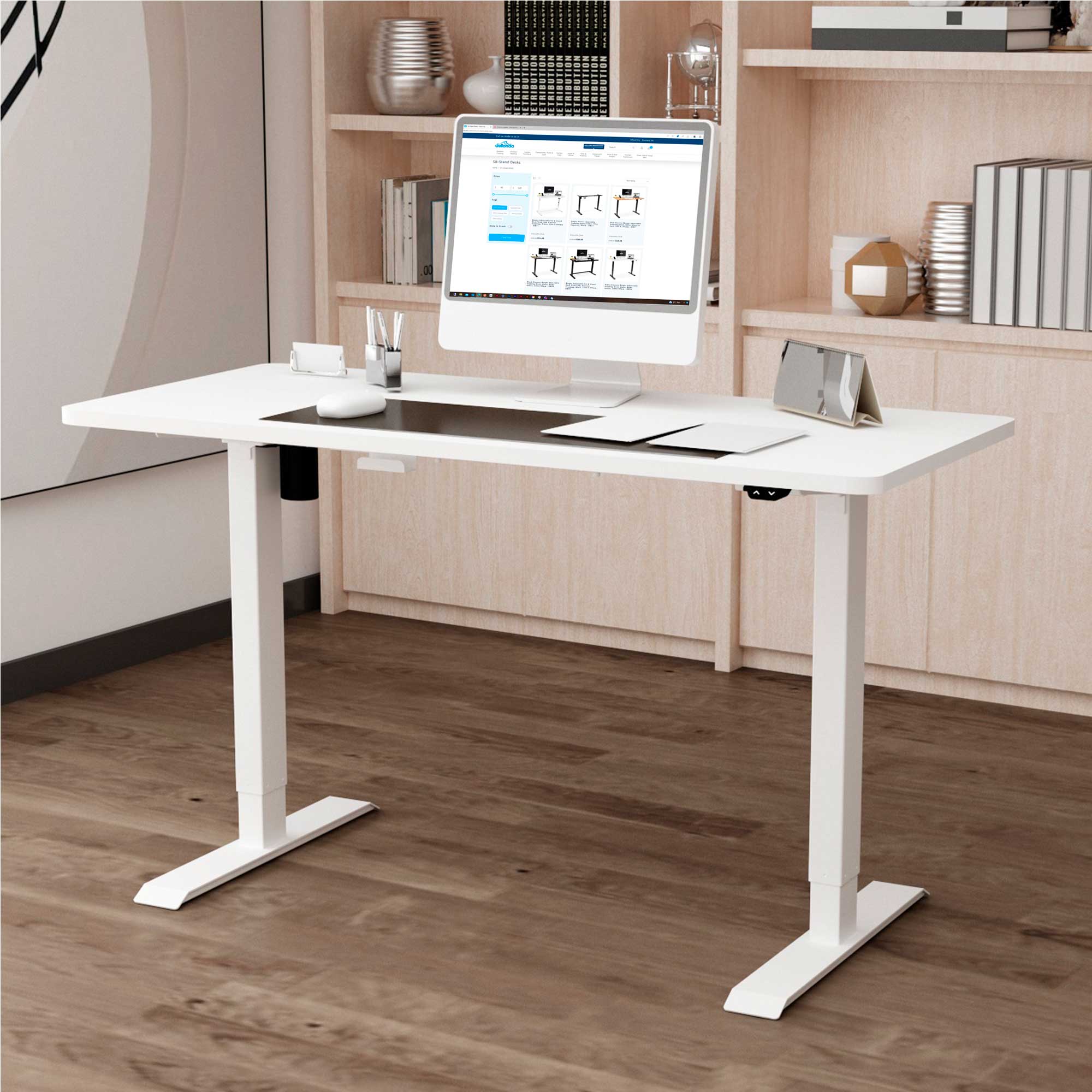 Adjustable Electric Sit Stand Desk with Single Motor & White Desktop - Ideal for Home Office, Gaming & Workspace (Model DH67)