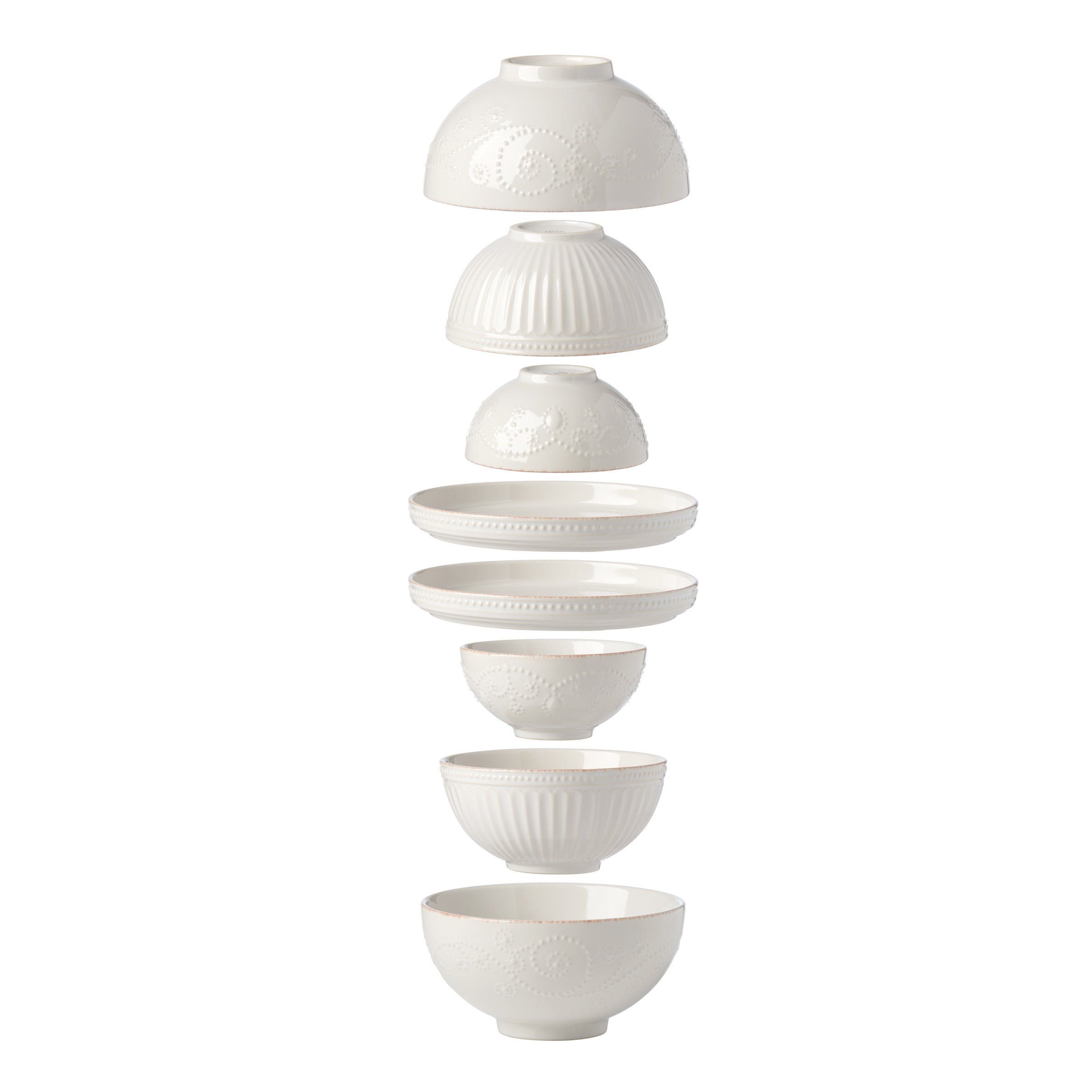 French Perle Luna 8-Piece Nesting Dinnerware Set - Elegant Porcelain Plates & Bowls for Fine Dining, Entertaining & Everyday Use