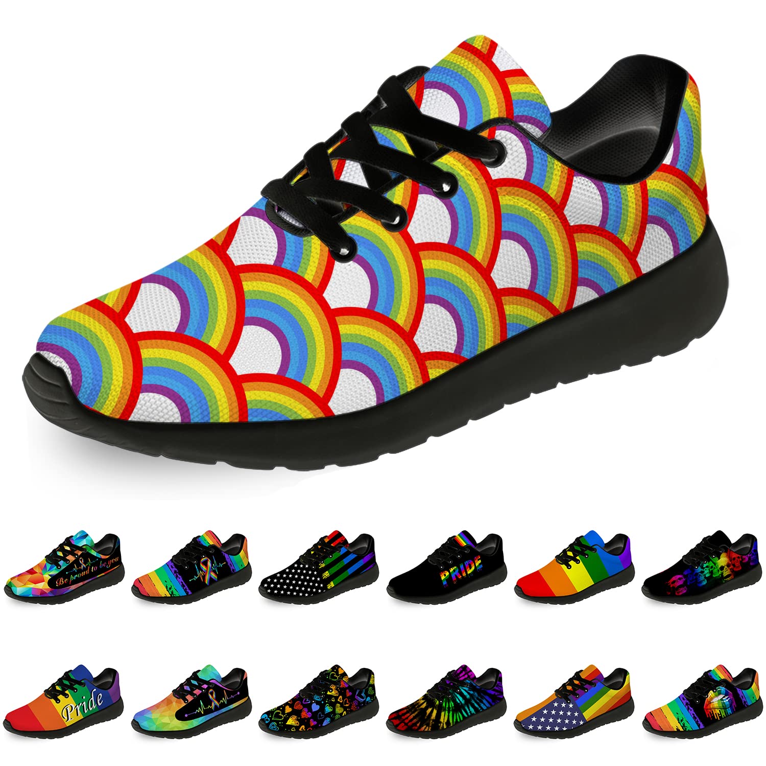 Unisex Rainbow Pride Running & Walking Shoes - LGBT Gay Lesbian Sneakers for Men & Women (Size 9 Men/10.5 Women Black) - Perfect for Jogging, Tennis & Pride Events